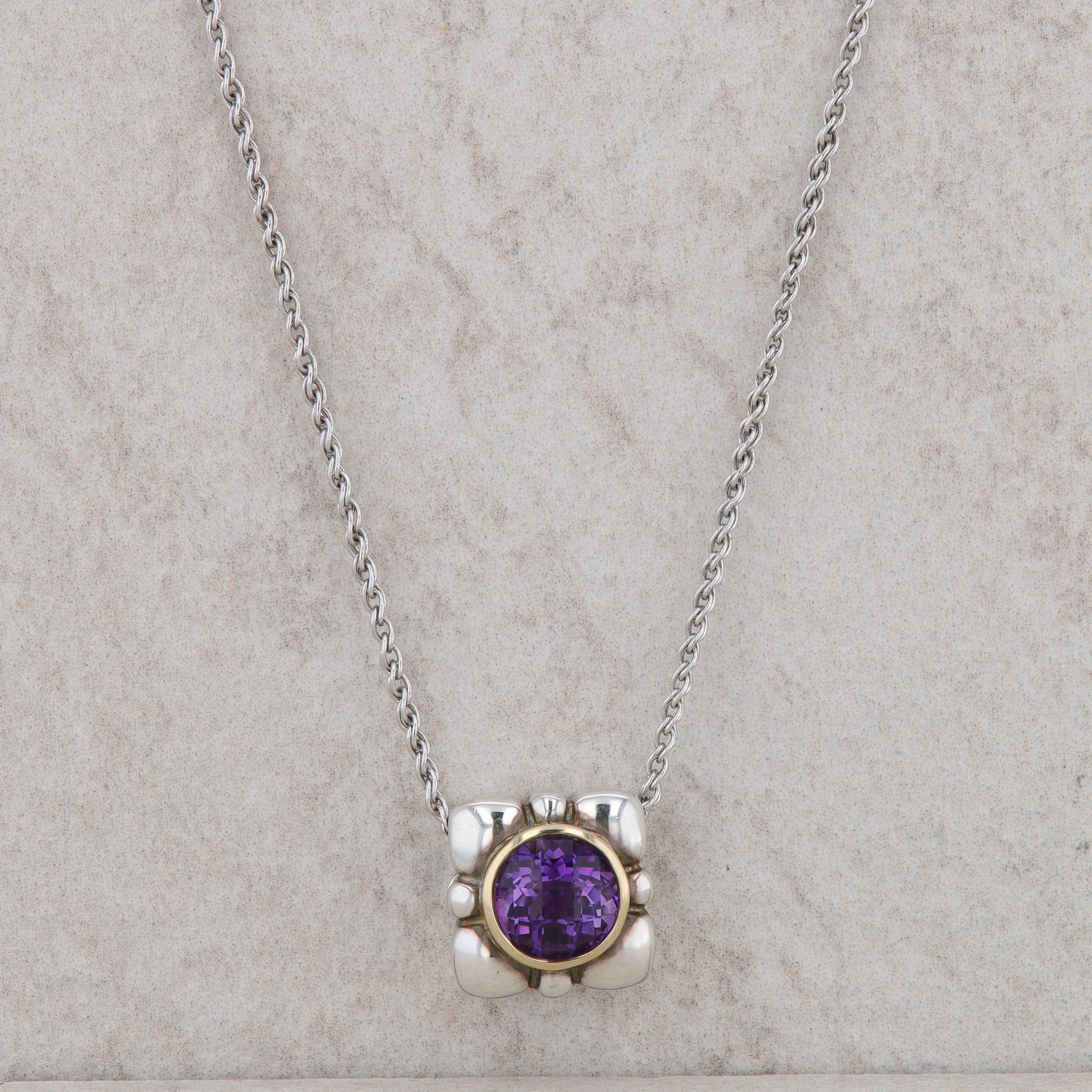 18k Yellow Gold and Sterling Silver Amethyst Necklace