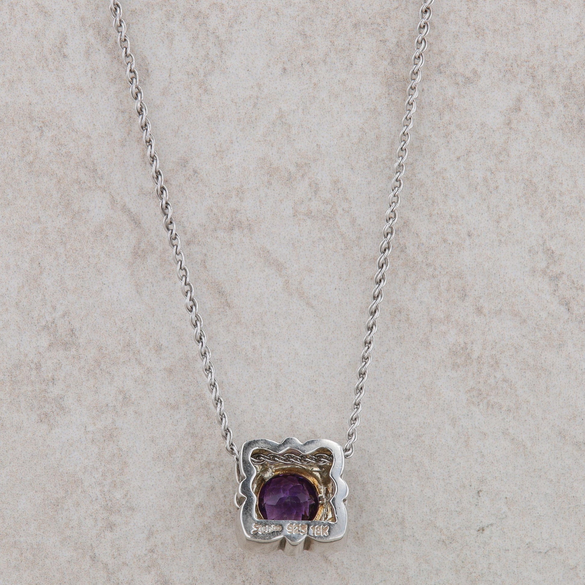 18k Yellow Gold and Sterling Silver Amethyst Necklace