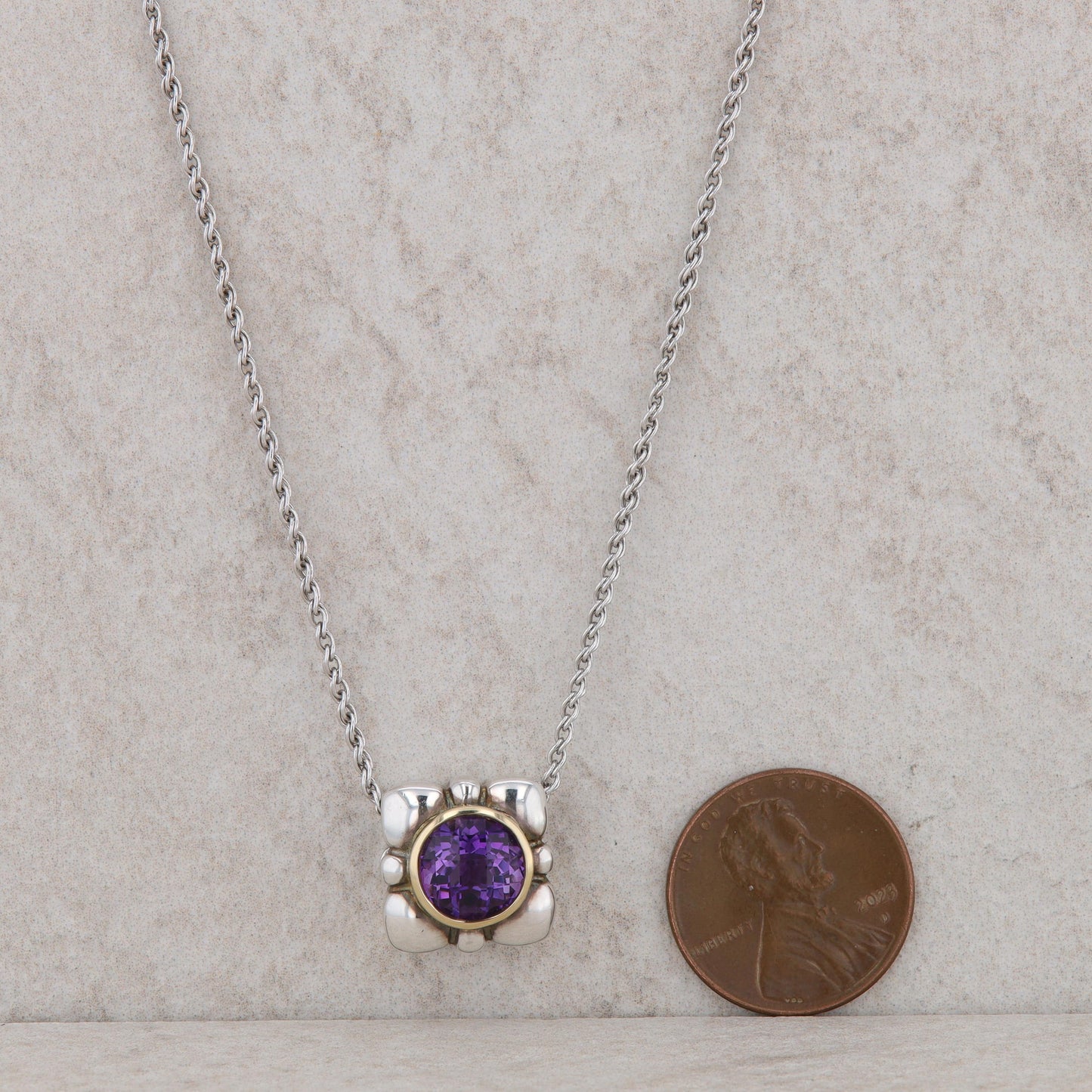 18k Yellow Gold and Sterling Silver Amethyst Necklace