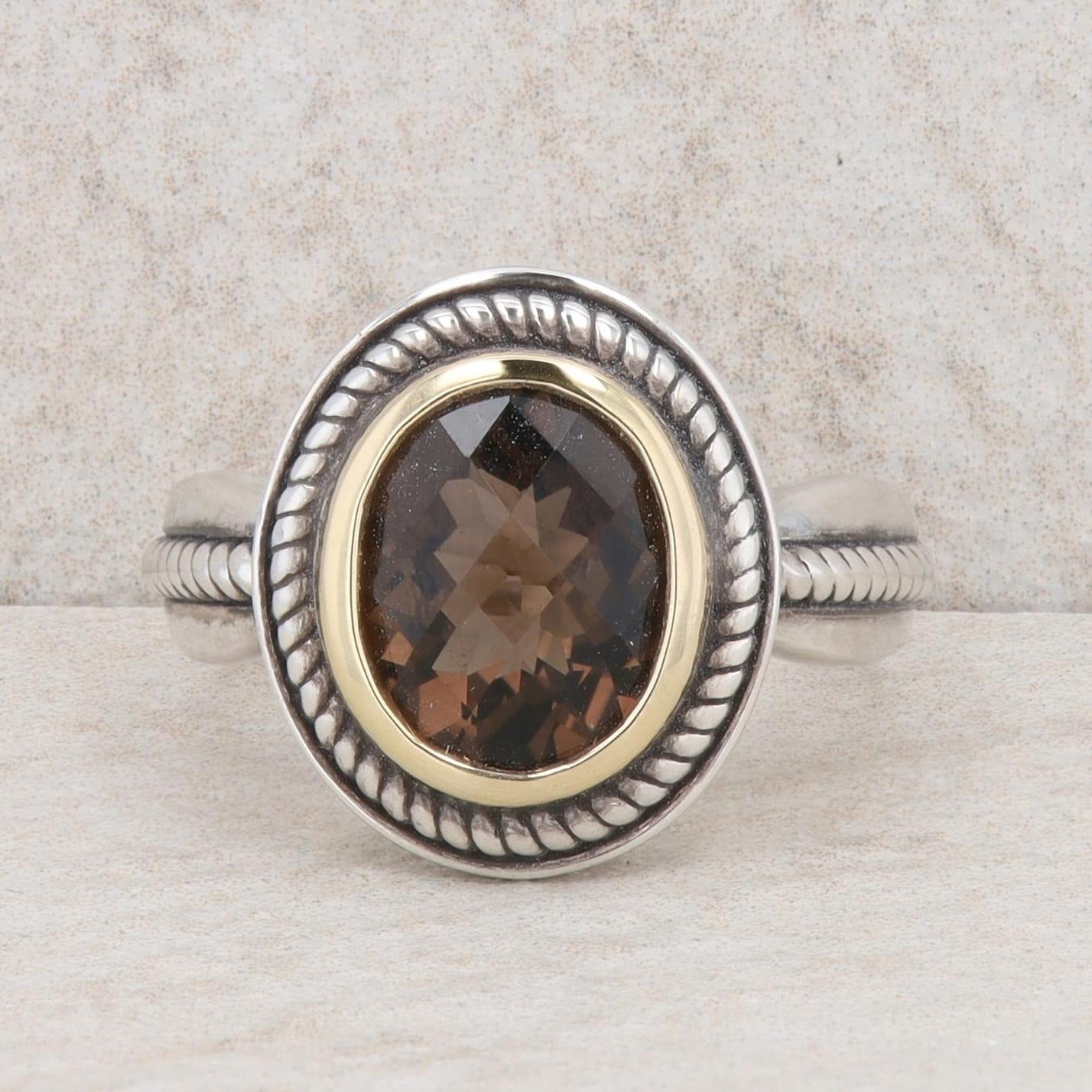 Sterling Silver and 18k Yellow Gold Smoky Quartz Ring