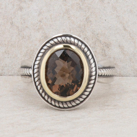 Sterling Silver and 18k Yellow Gold Smoky Quartz Ring