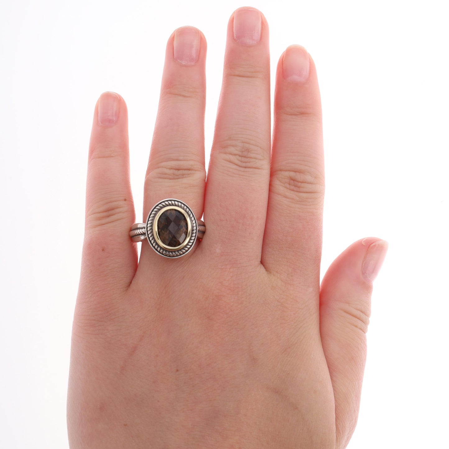 Sterling Silver and 18k Yellow Gold Smoky Quartz Ring