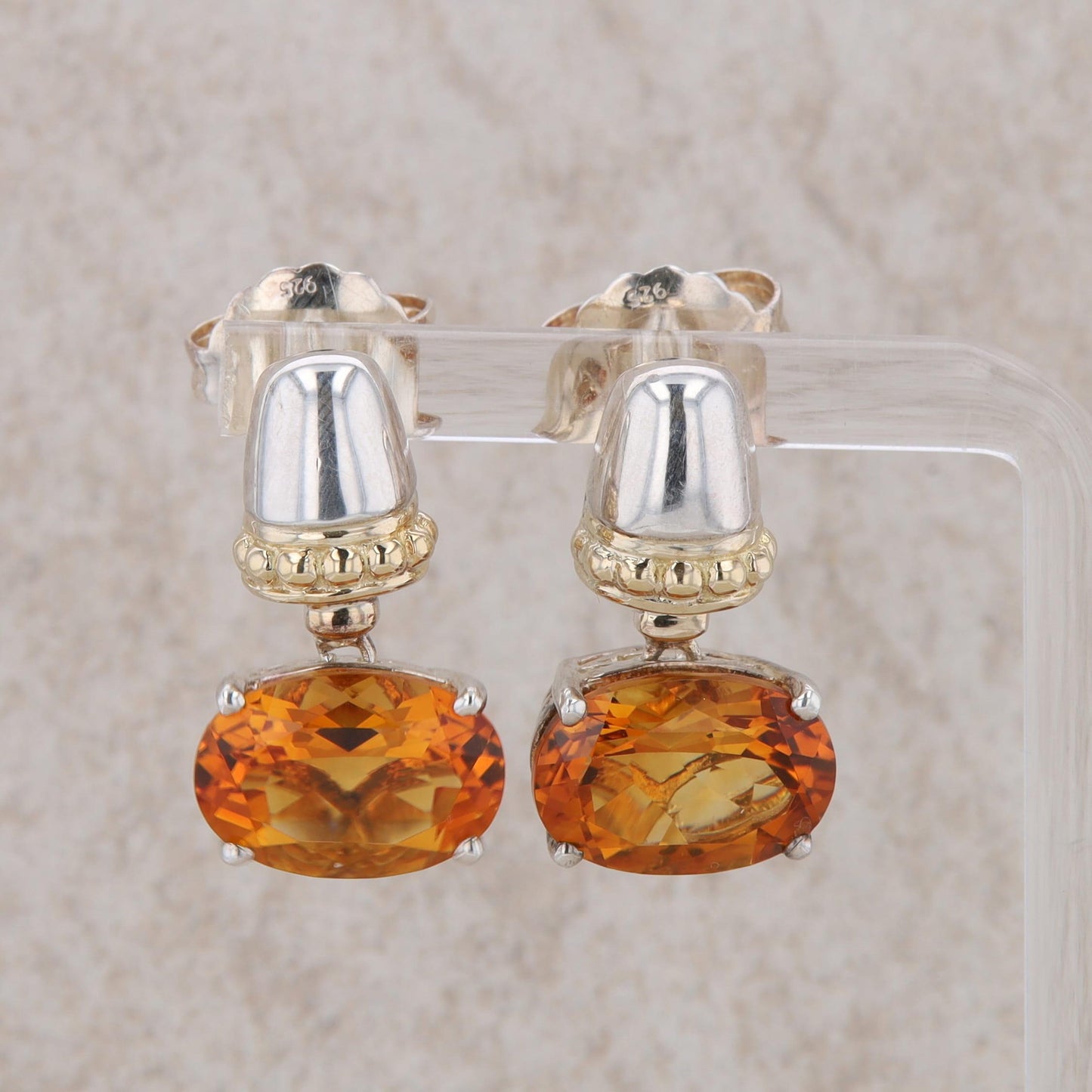 Sterling Silver and 18k Yellow Gold Oval Citrine Earrings