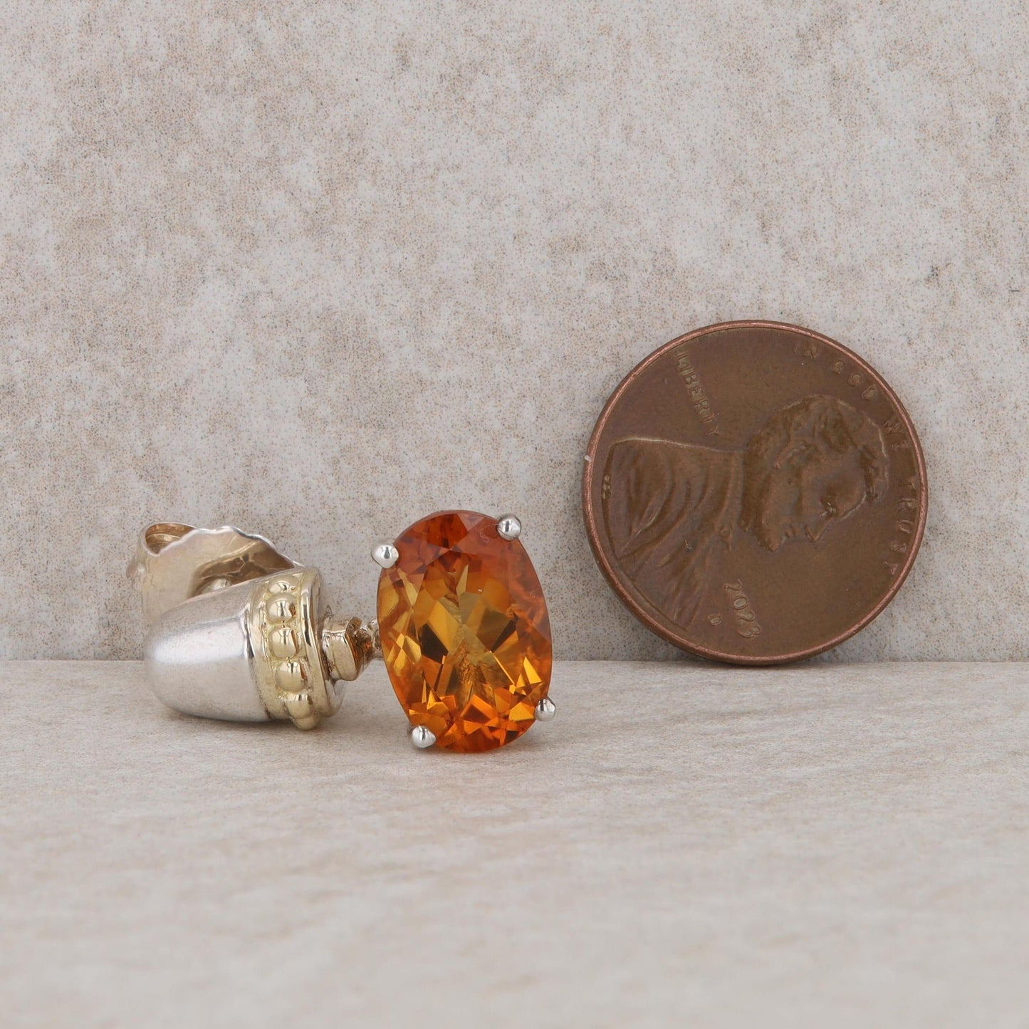 Sterling Silver and 18k Yellow Gold Oval Citrine Earrings