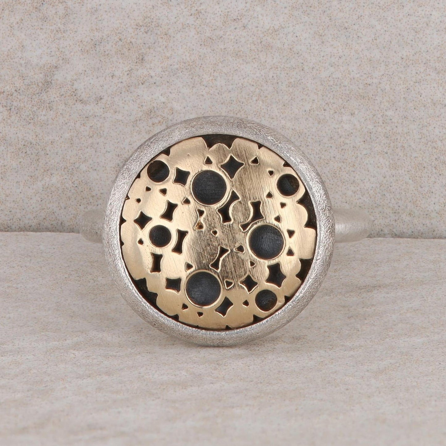 Sterling Silver and 14k Yellow Gold Circle Disc Ring
