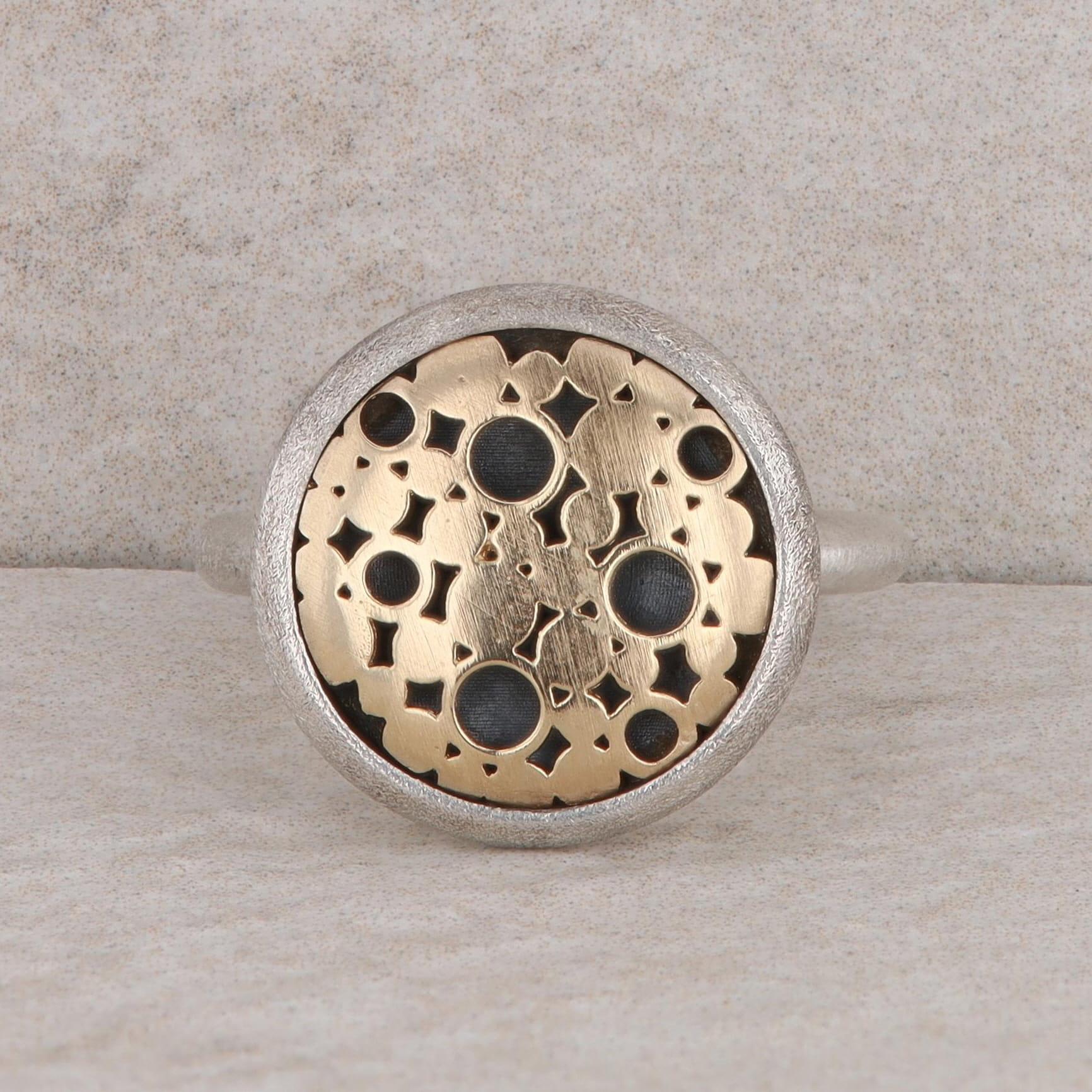 Sterling Silver and 14k Yellow Gold Circle Disc Ring