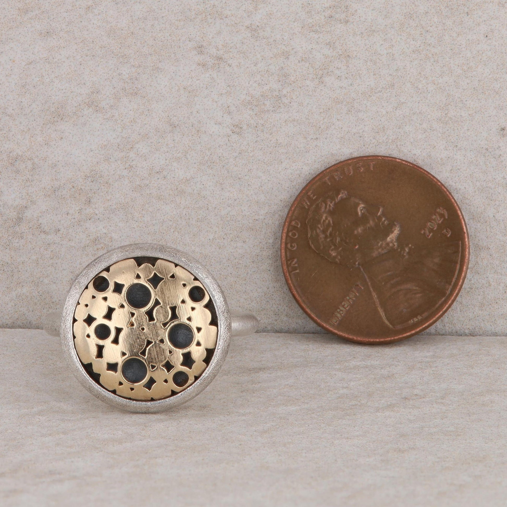Sterling Silver and 14k Yellow Gold Circle Disc Ring