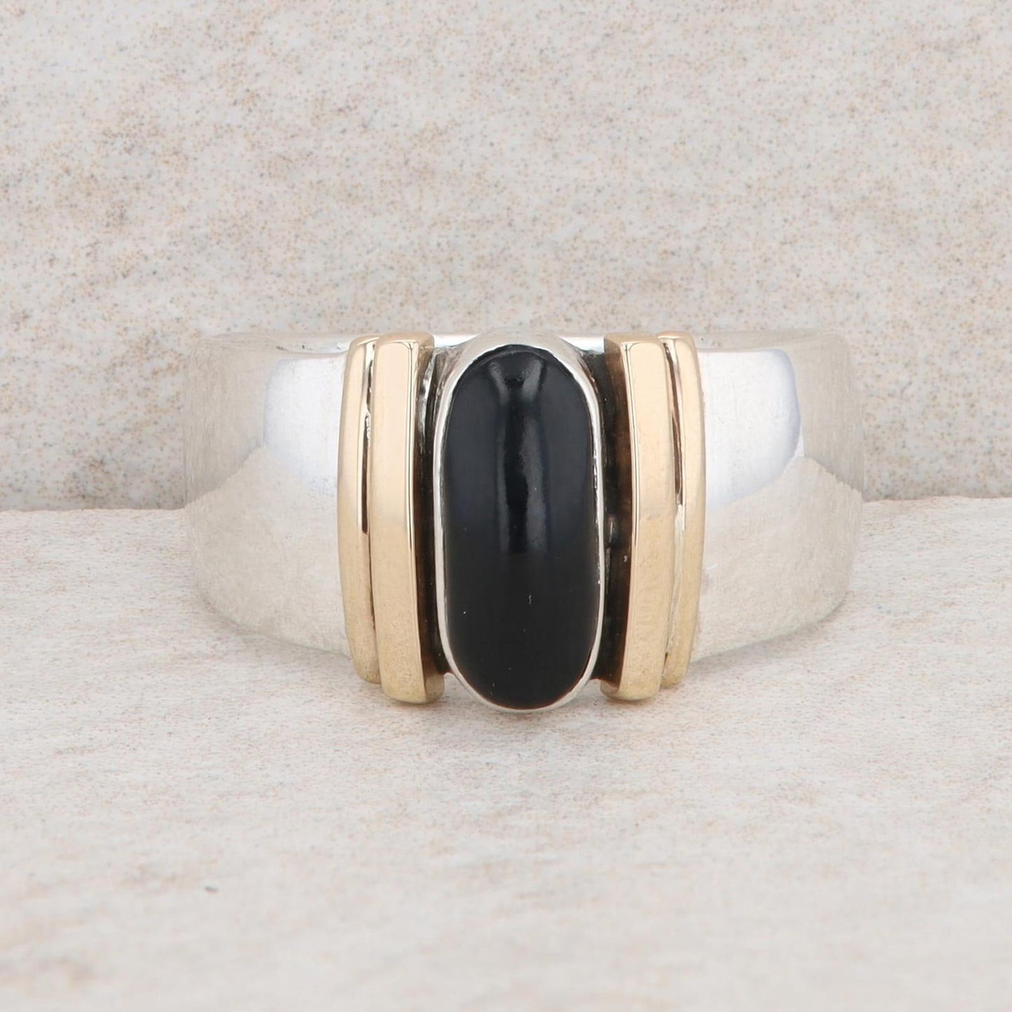 Sterling Silver and 14k Yellow Gold Onyx Ring