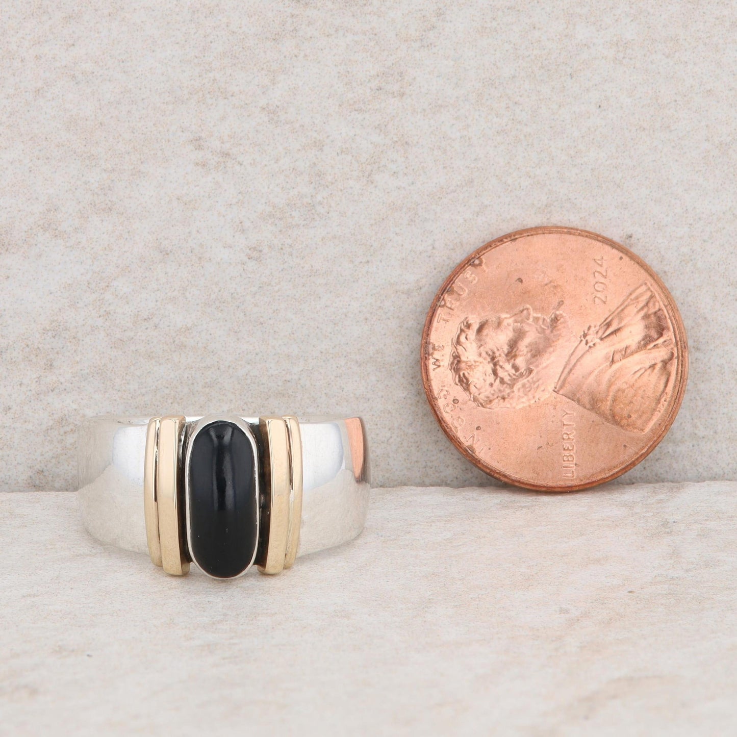 Sterling Silver and 14k Yellow Gold Onyx Ring