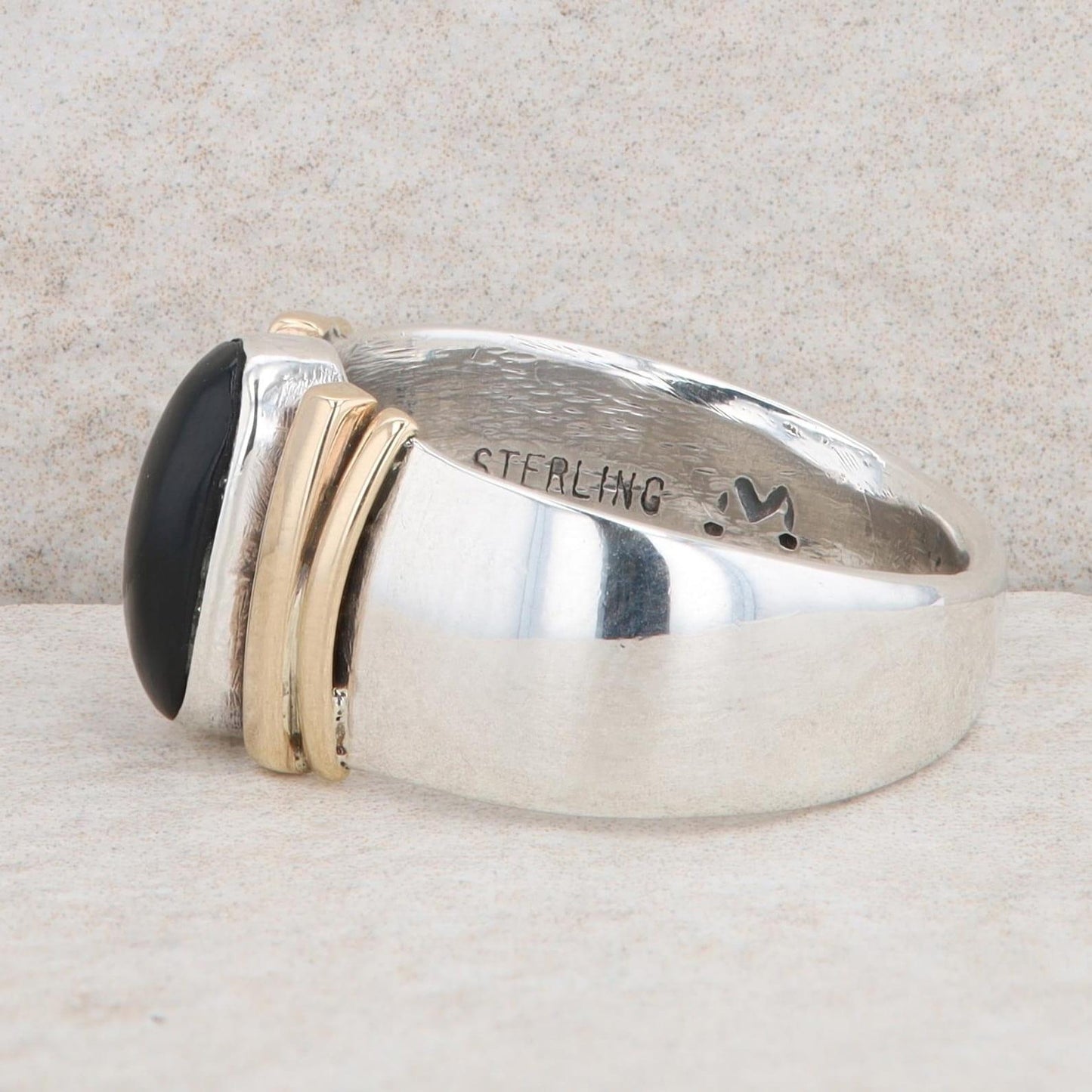 Sterling Silver and 14k Yellow Gold Onyx Ring