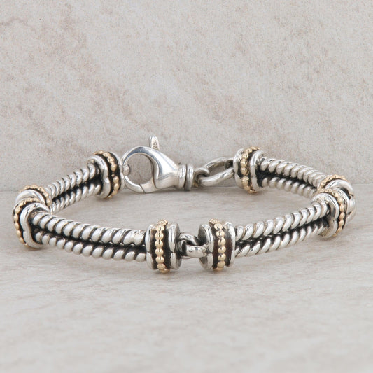 14k Yellow and Sterling Silver Double Rope Twist Bracelet 7" 36.5g