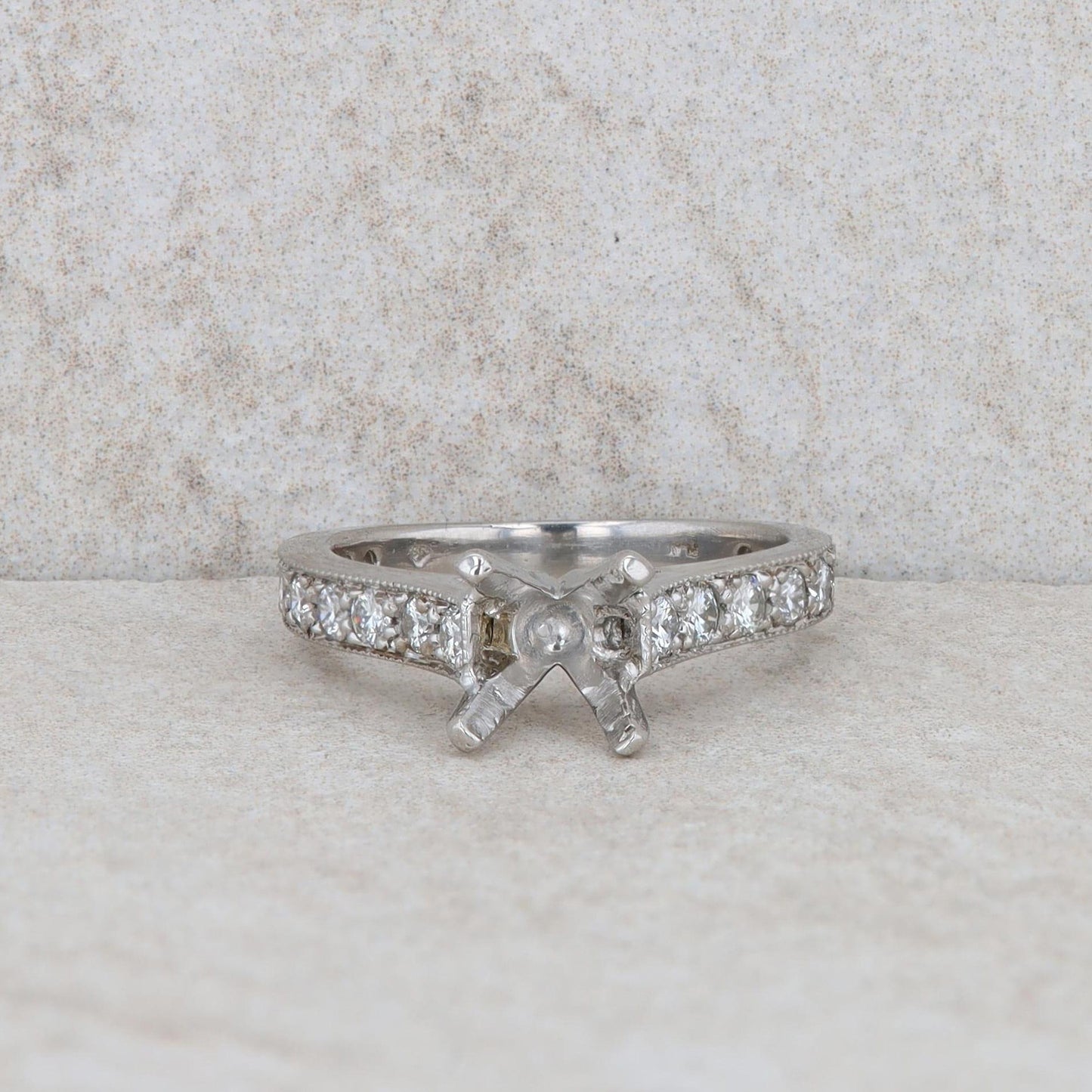 Platinum Diamond Four Prong Semi Mount Ring