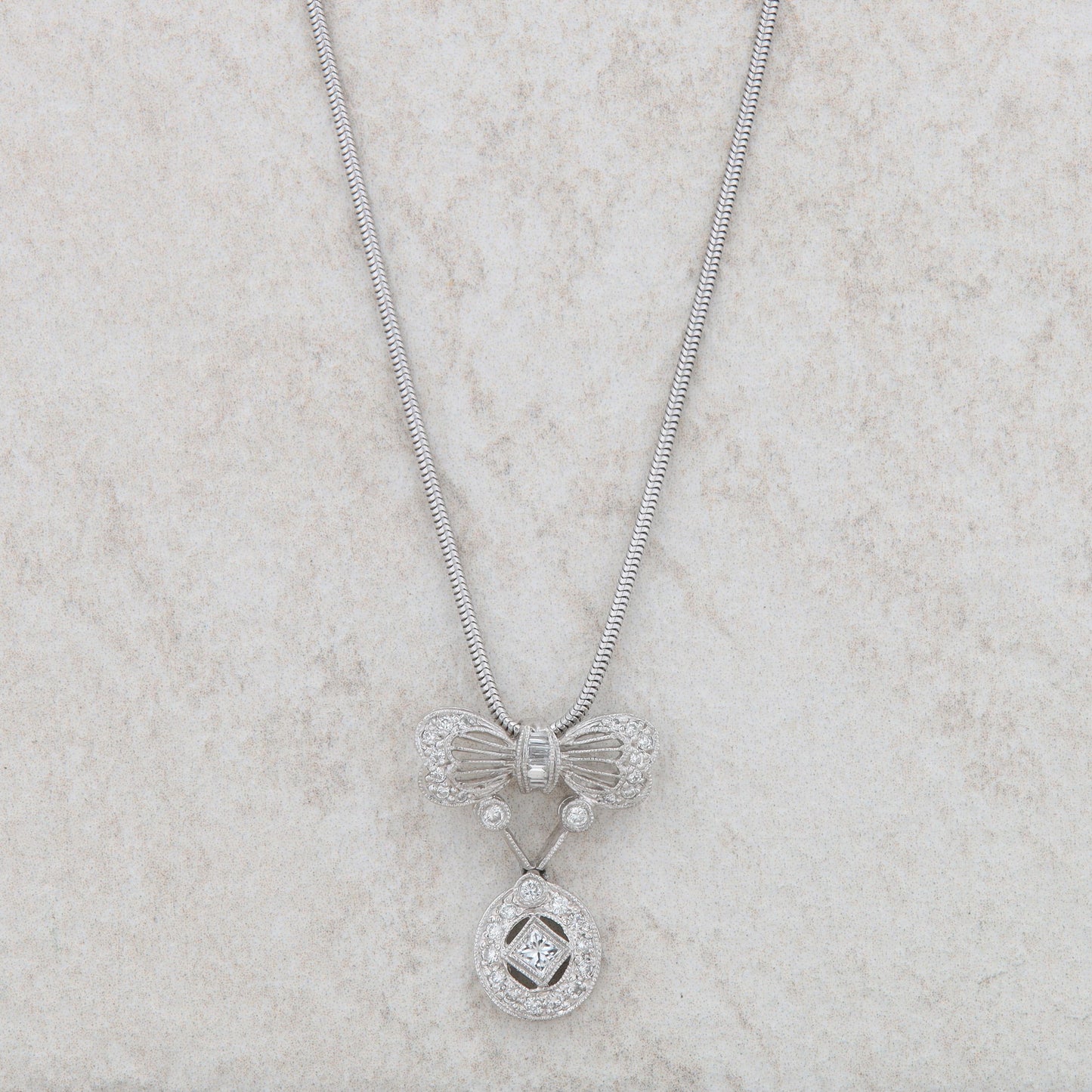 Platinum Diamond Bow Shaped Fashion Necklace