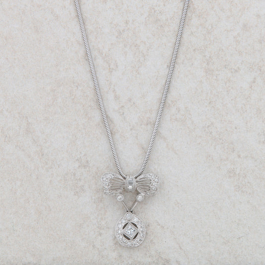 Platinum Diamond Bow Shaped Fashion Necklace