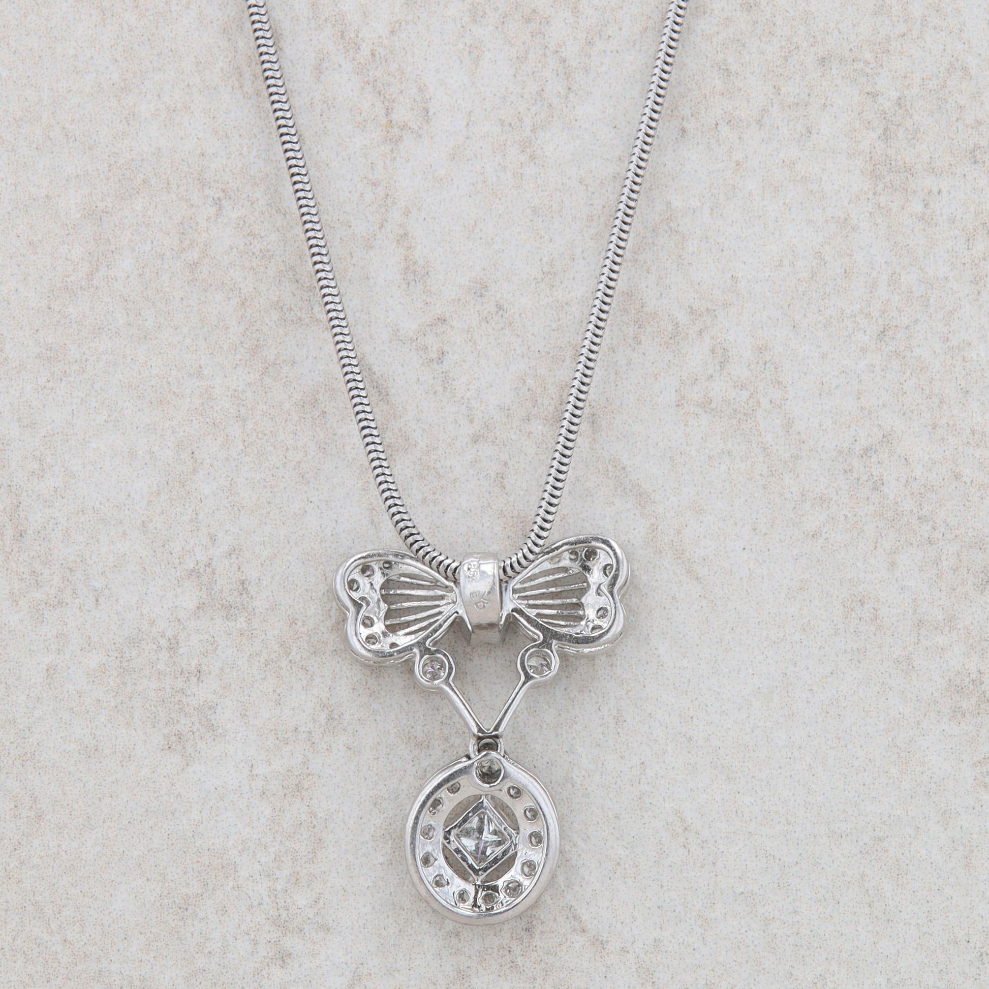 Platinum Diamond Bow Shaped Fashion Necklace