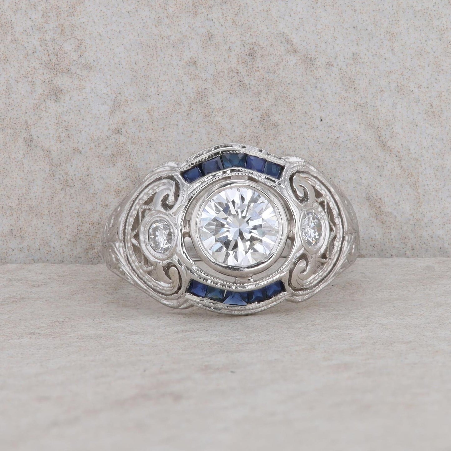 Platinum Diamond and Sapphire Engagement Ring