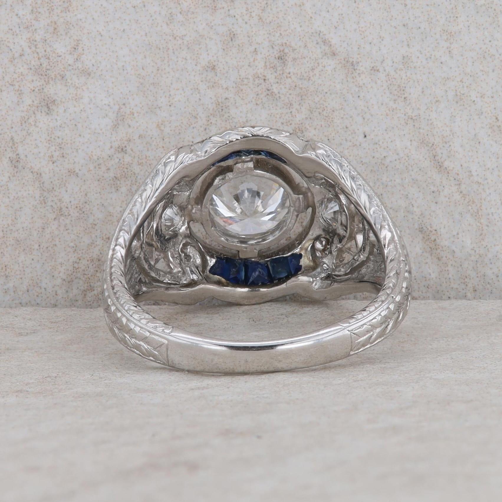 Platinum Diamond and Sapphire Engagement Ring