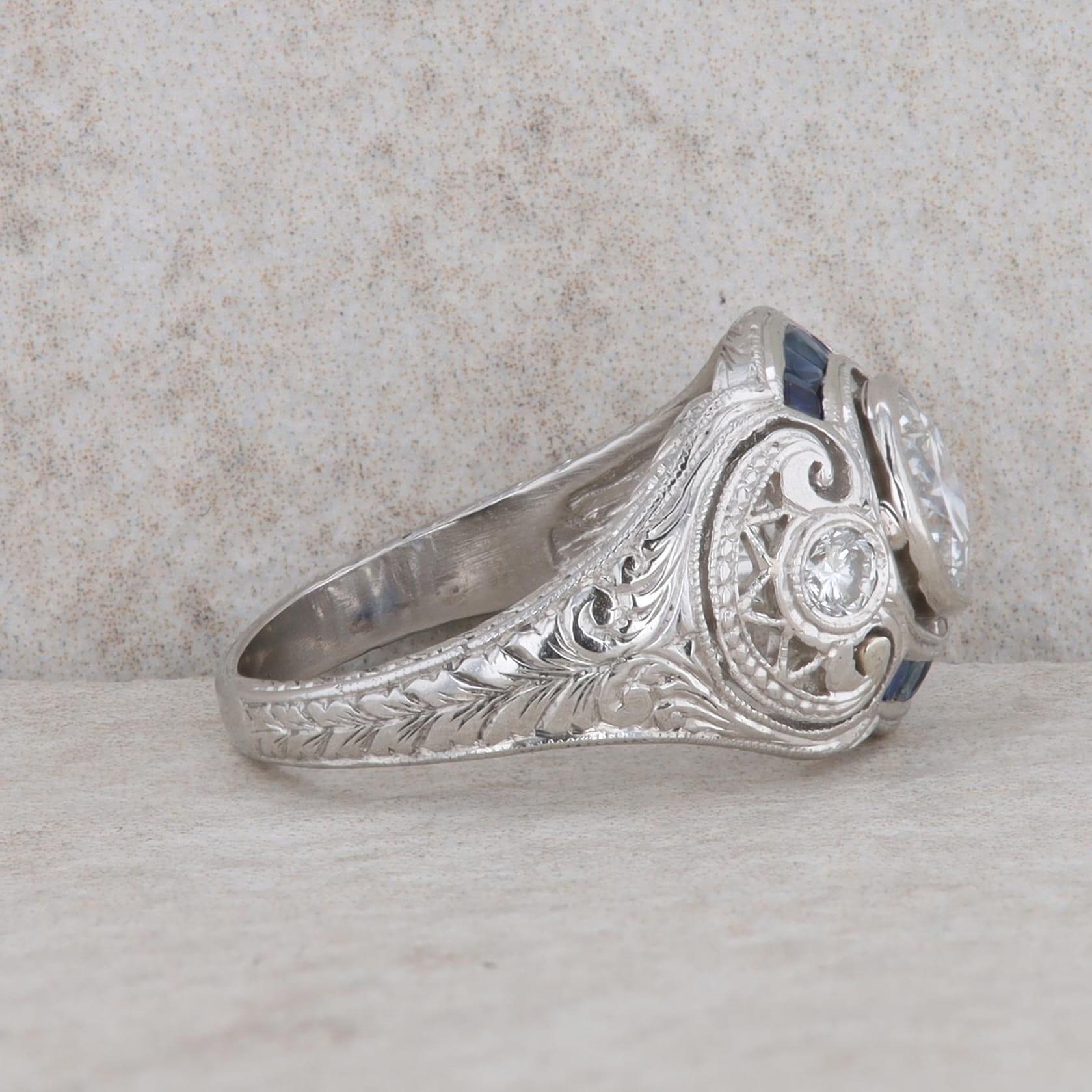 Platinum Diamond and Sapphire Engagement Ring