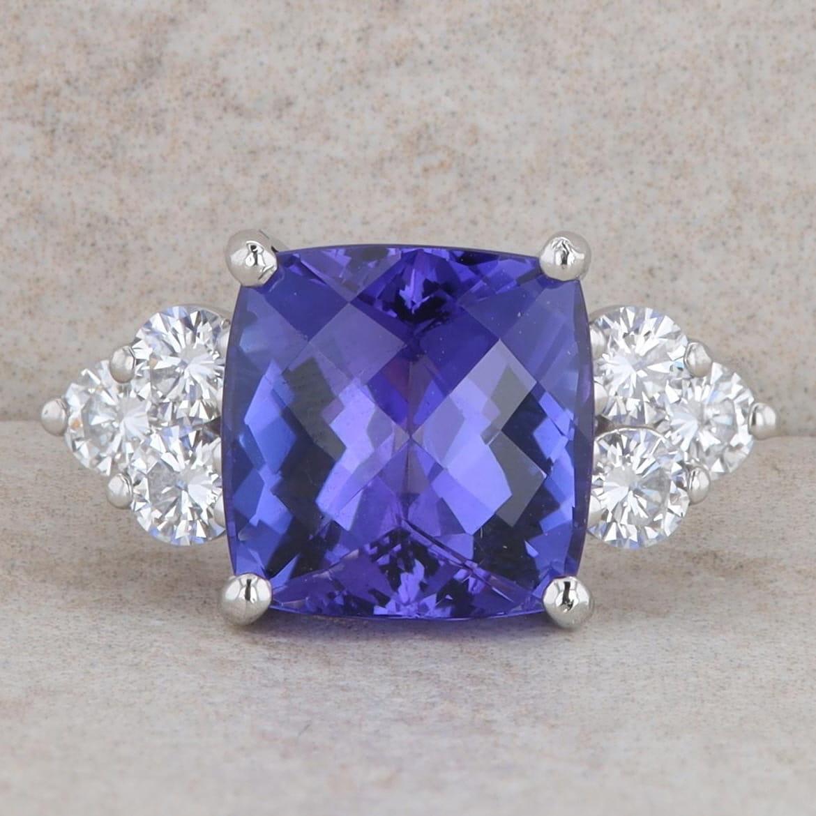 Platinum Cushion Tanzanite and Diamond Fashion Ring