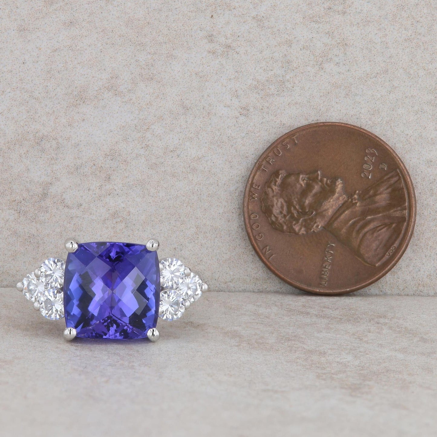 Platinum Cushion Tanzanite and Diamond Fashion Ring