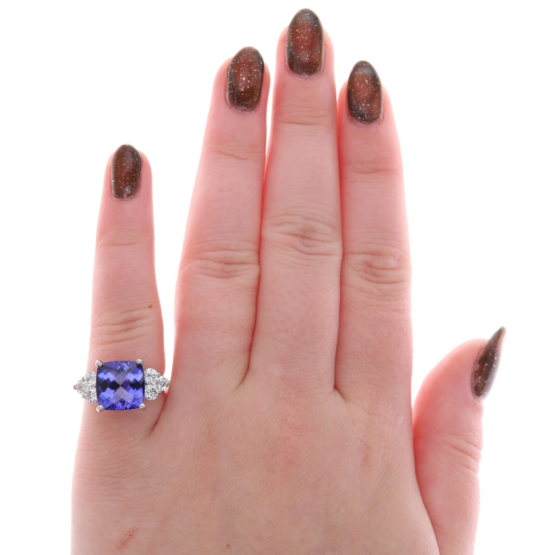 Platinum Cushion Tanzanite and Diamond Fashion Ring