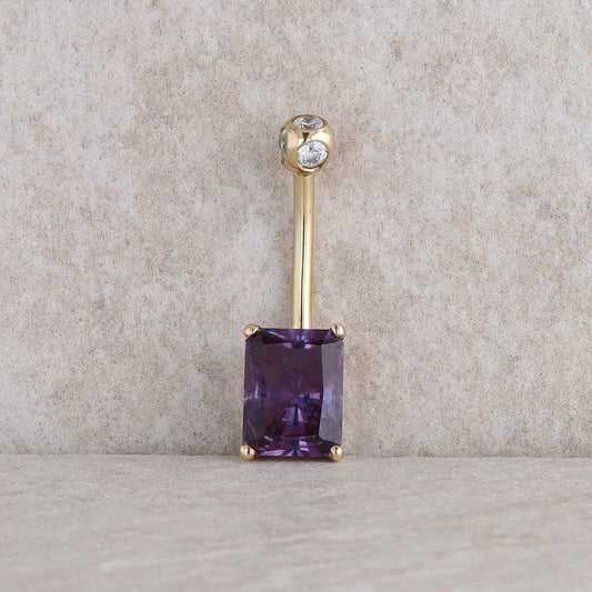 14k Yellow Gold Color Change Synthetic Sapphire and CZ Belly Button Ring