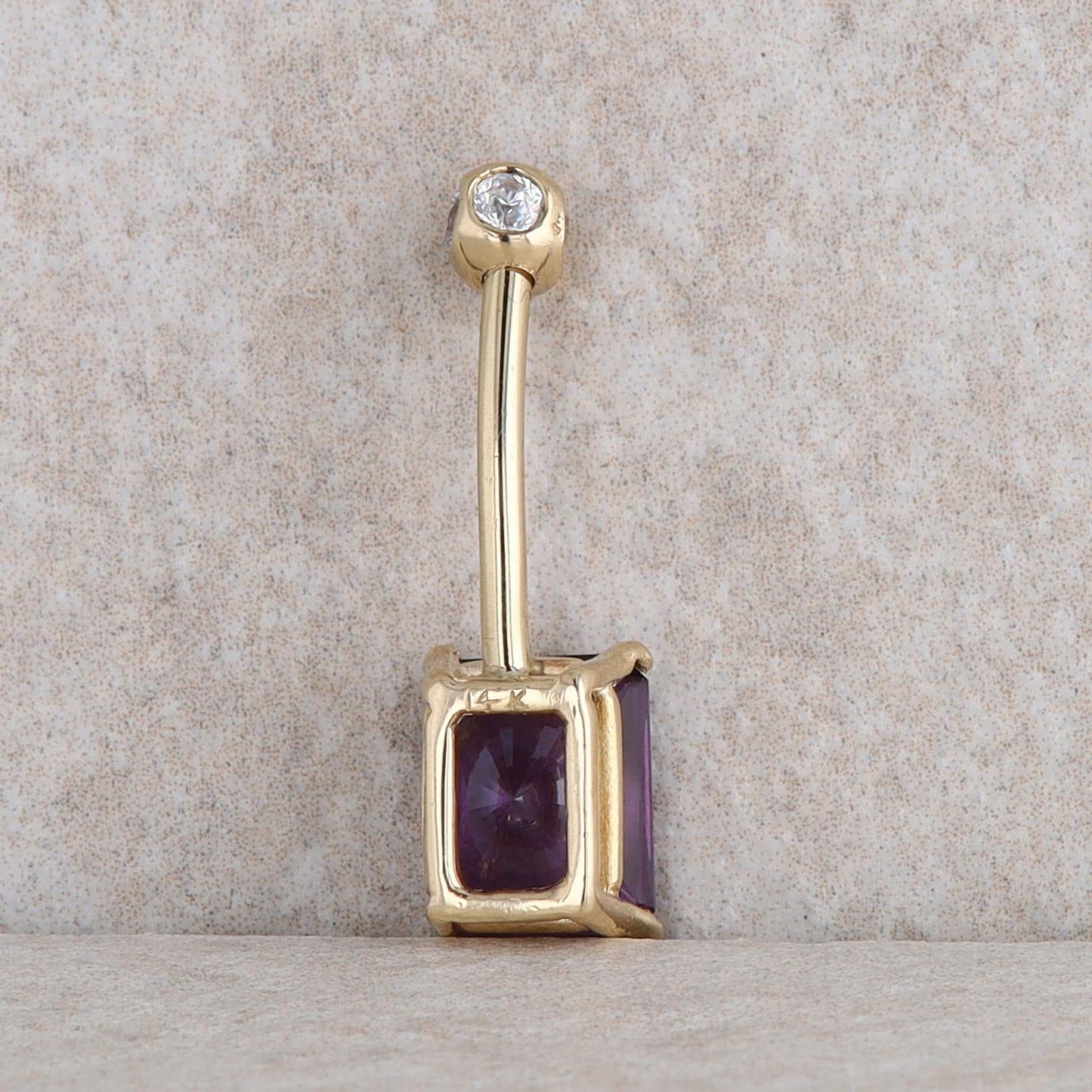 14k Yellow Gold Color Change Synthetic Sapphire and CZ Belly Button Ring