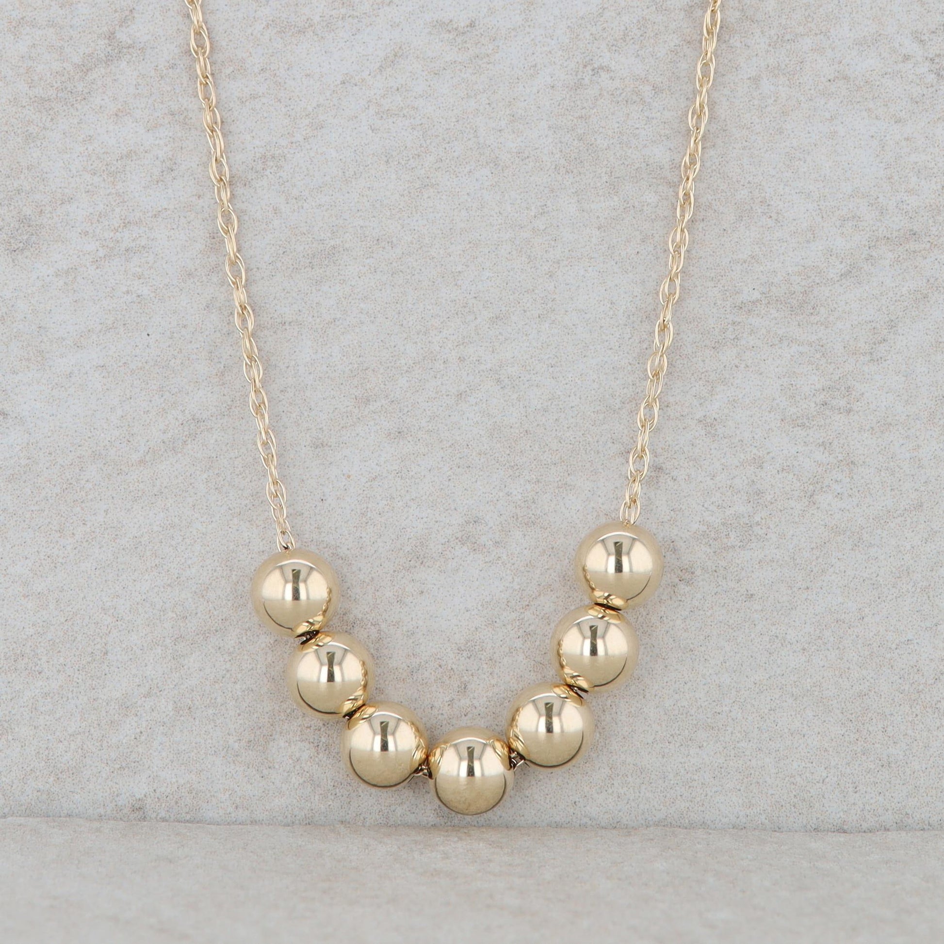 14k Yellow Gold Fine Rope Chain with Seven Gold Beads Necklace