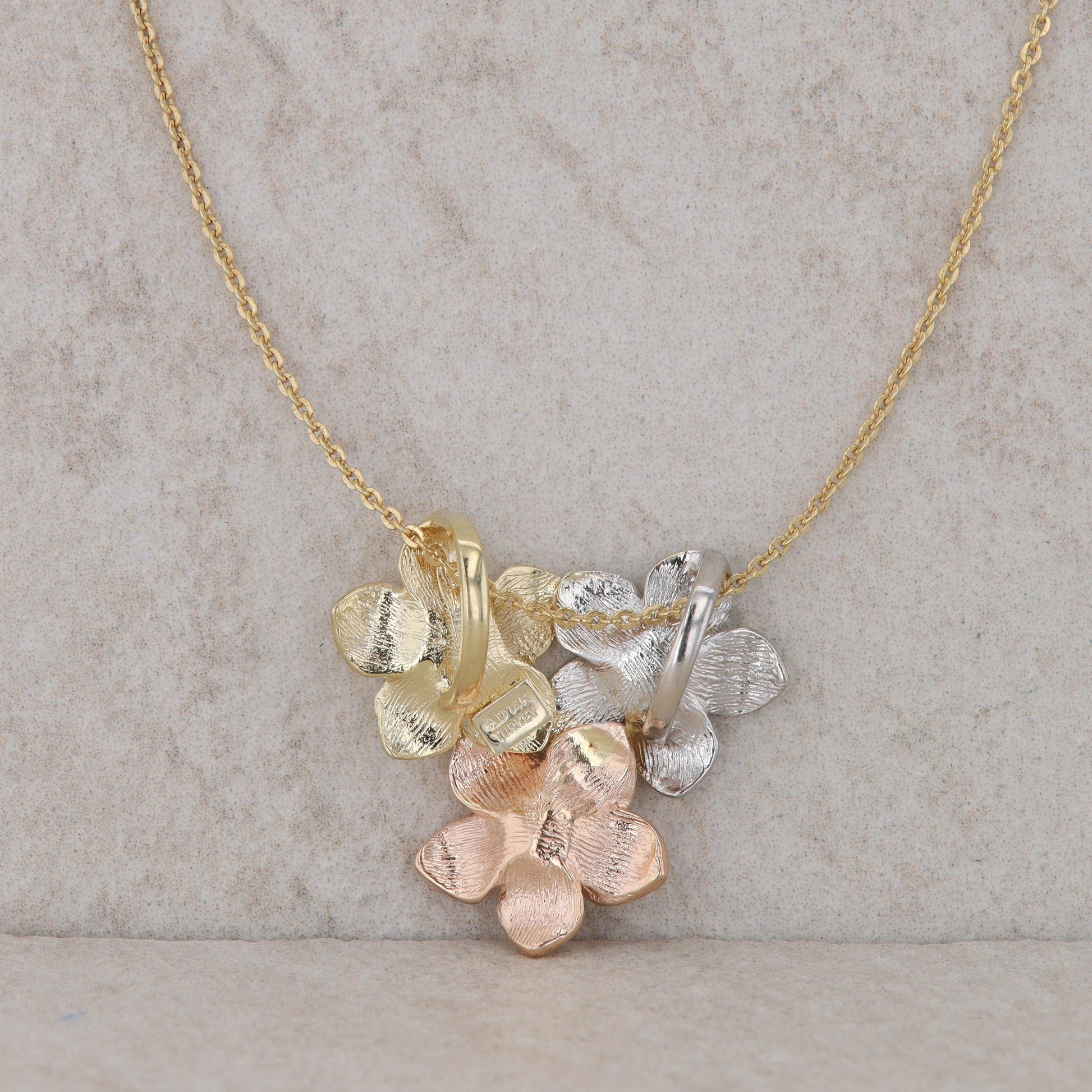 14k Tri Tone Flower Pendant and Chain 14"