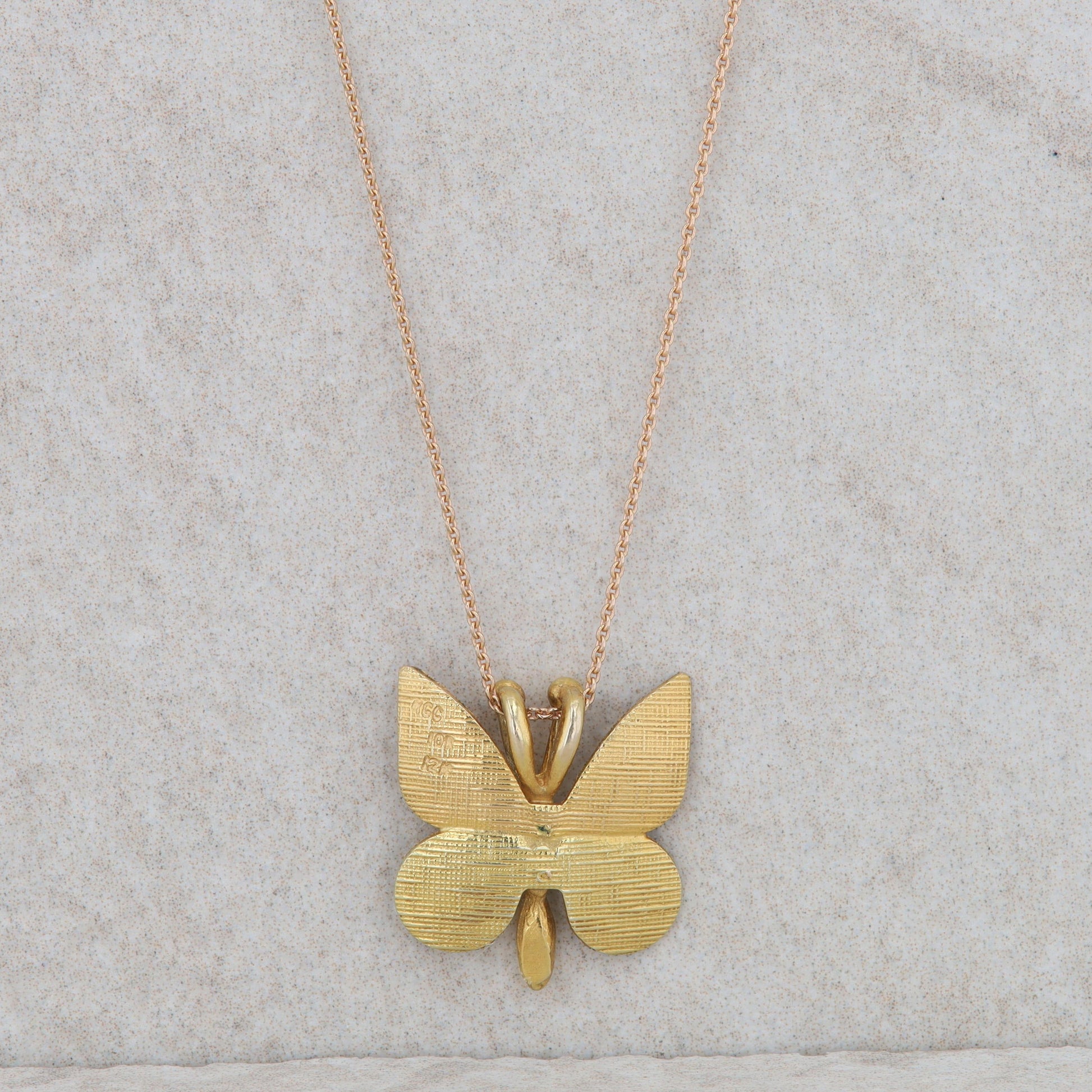12k+10k Yellow and Rose Gold Butterfly on 14k Rose Necklace 2.00g