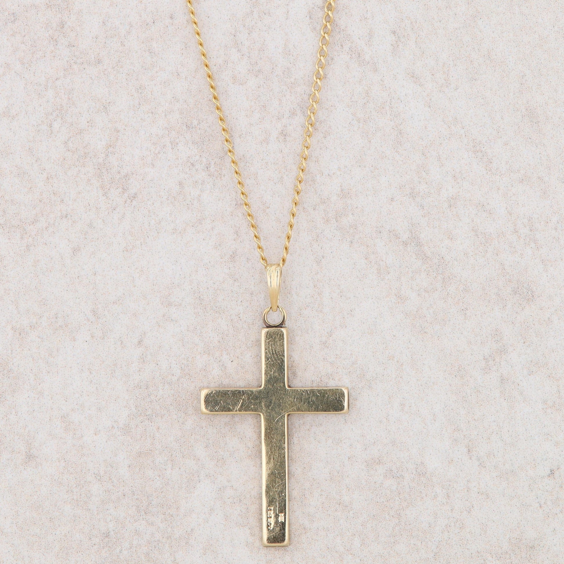 14k Yellow Gold Filigree Cross and Curb Chain Necklace 21"