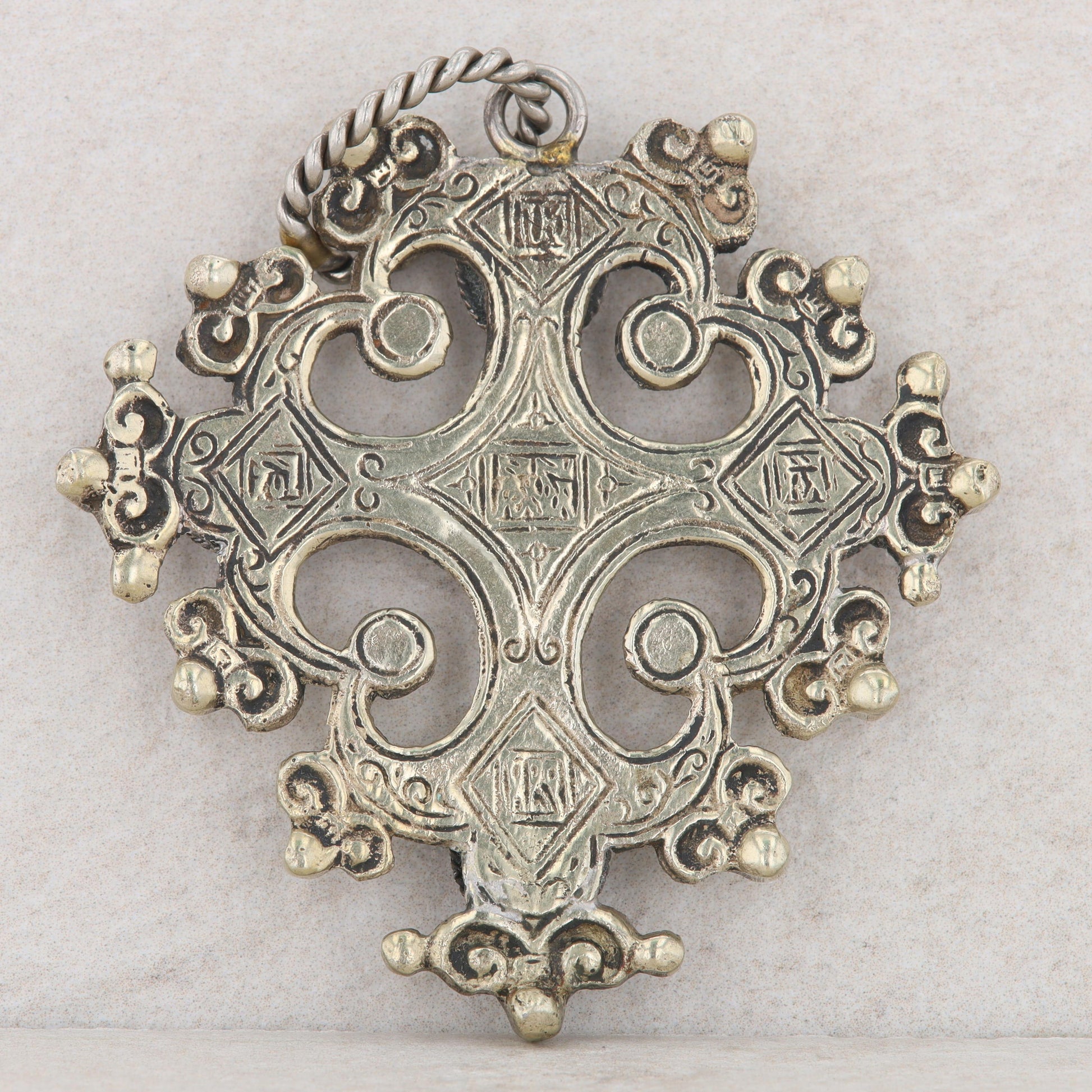 Vintage Style Silver Toned Blue Glass Cross Pendant
