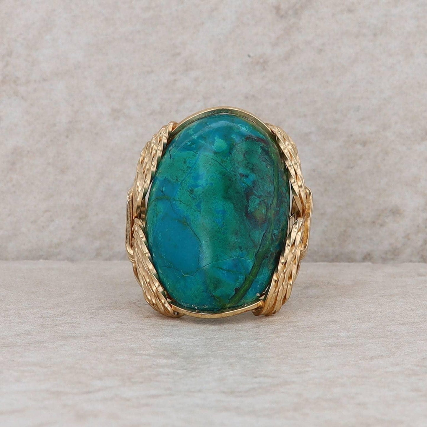 Brass Gold Filled Oval Chrysocolla Statement Ring