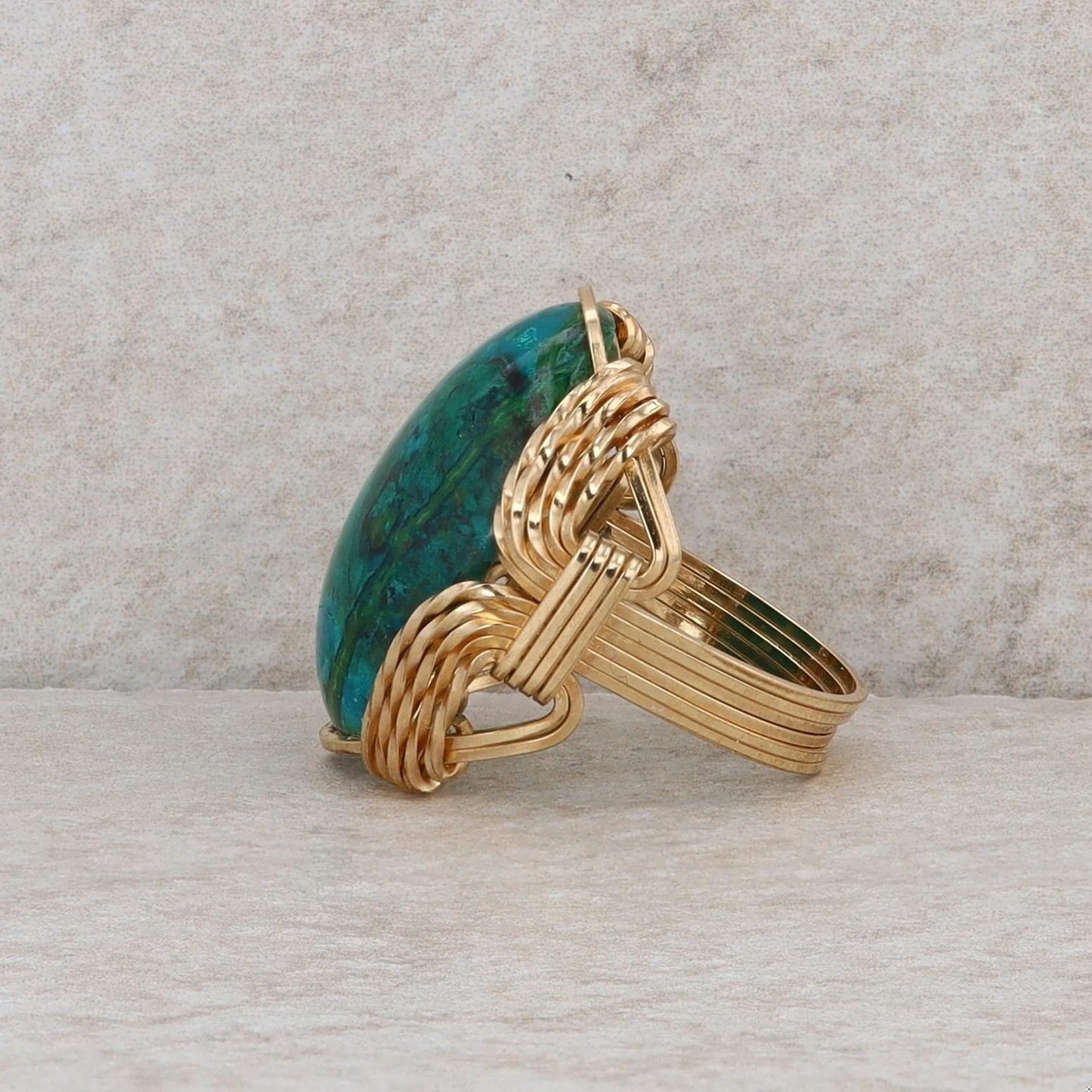 Brass Gold Filled Oval Chrysocolla Statement Ring