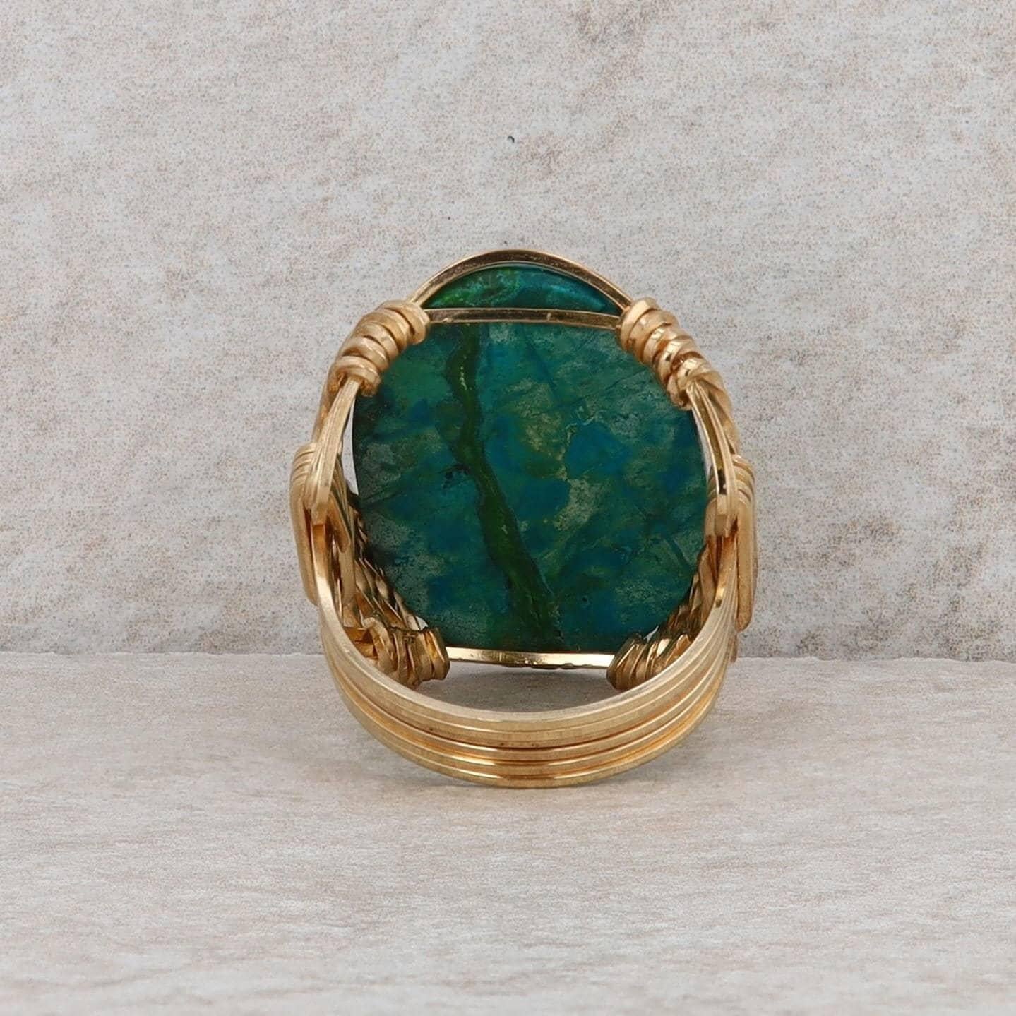 Brass Gold Filled Oval Chrysocolla Statement Ring