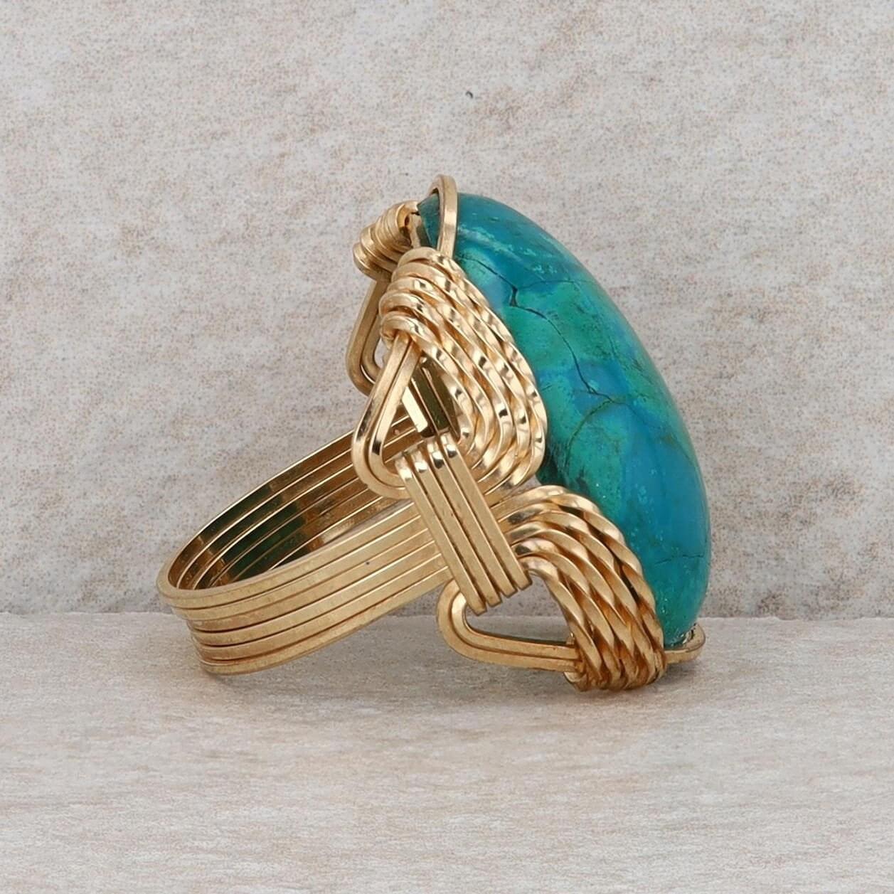 Brass Gold Filled Oval Chrysocolla Statement Ring