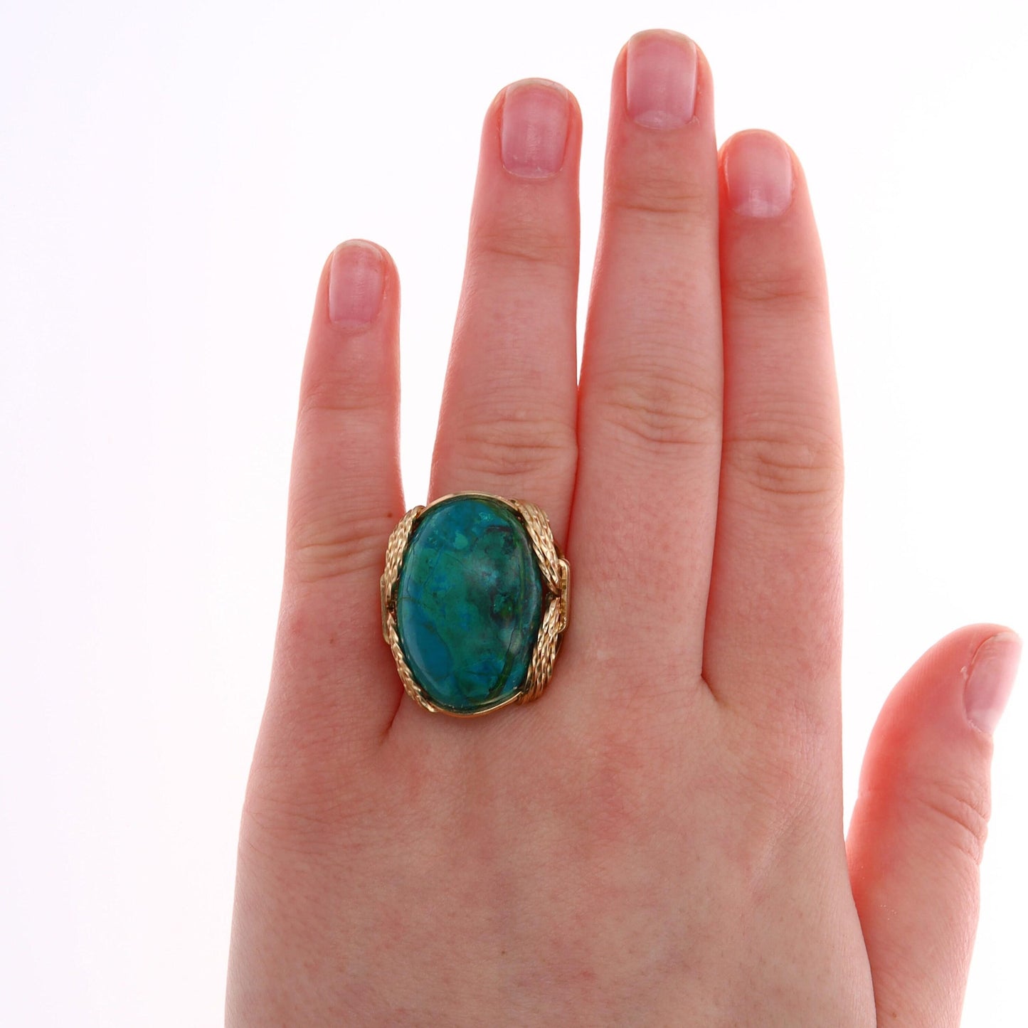 Brass Gold Filled Oval Chrysocolla Statement Ring