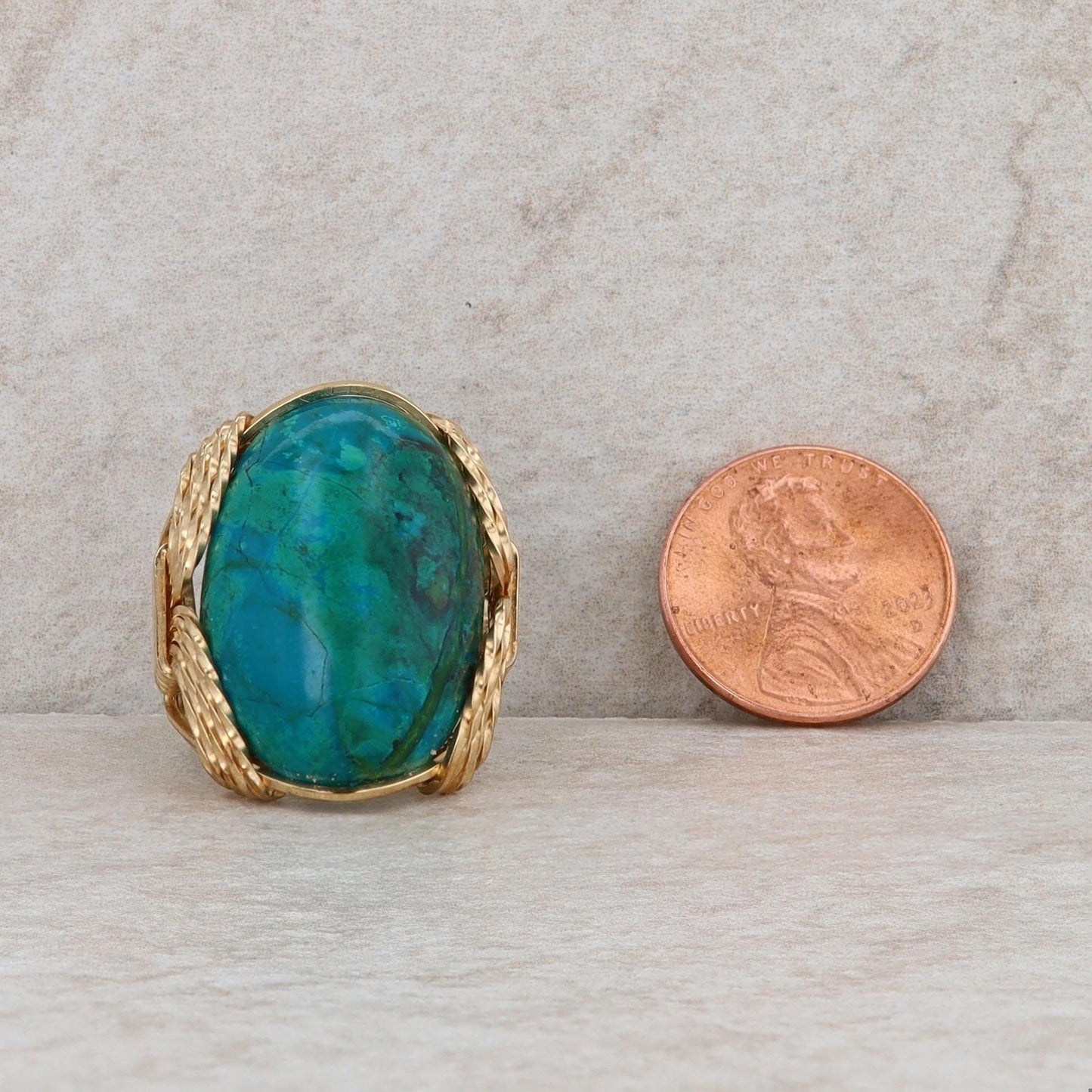 Brass Gold Filled Oval Chrysocolla Statement Ring