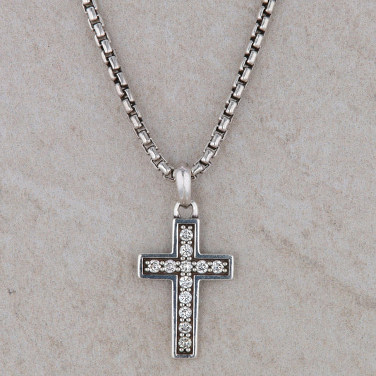 David Yurman Sterling Silver Diamond Cross Necklace