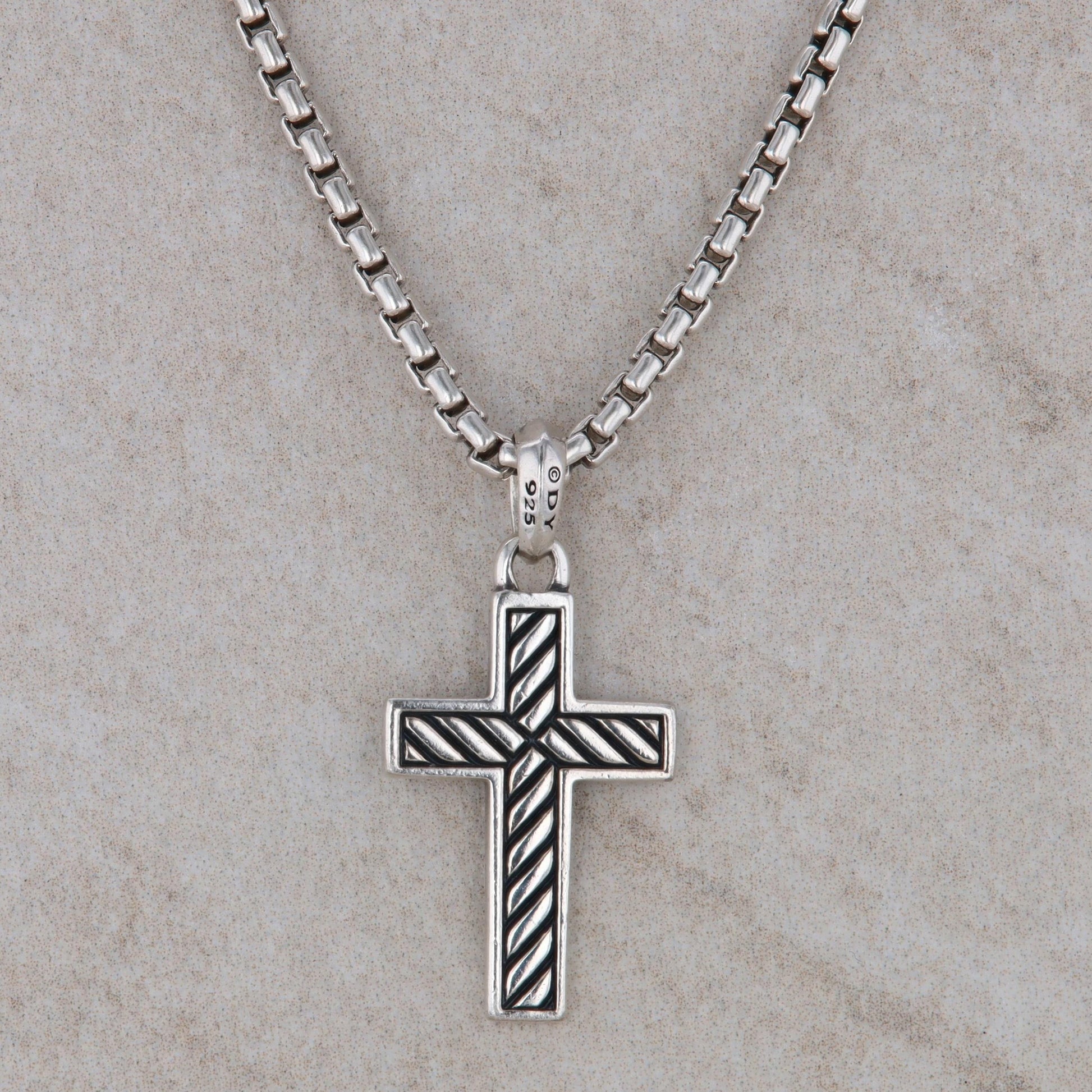 David Yurman Sterling Silver Diamond Cross Necklace