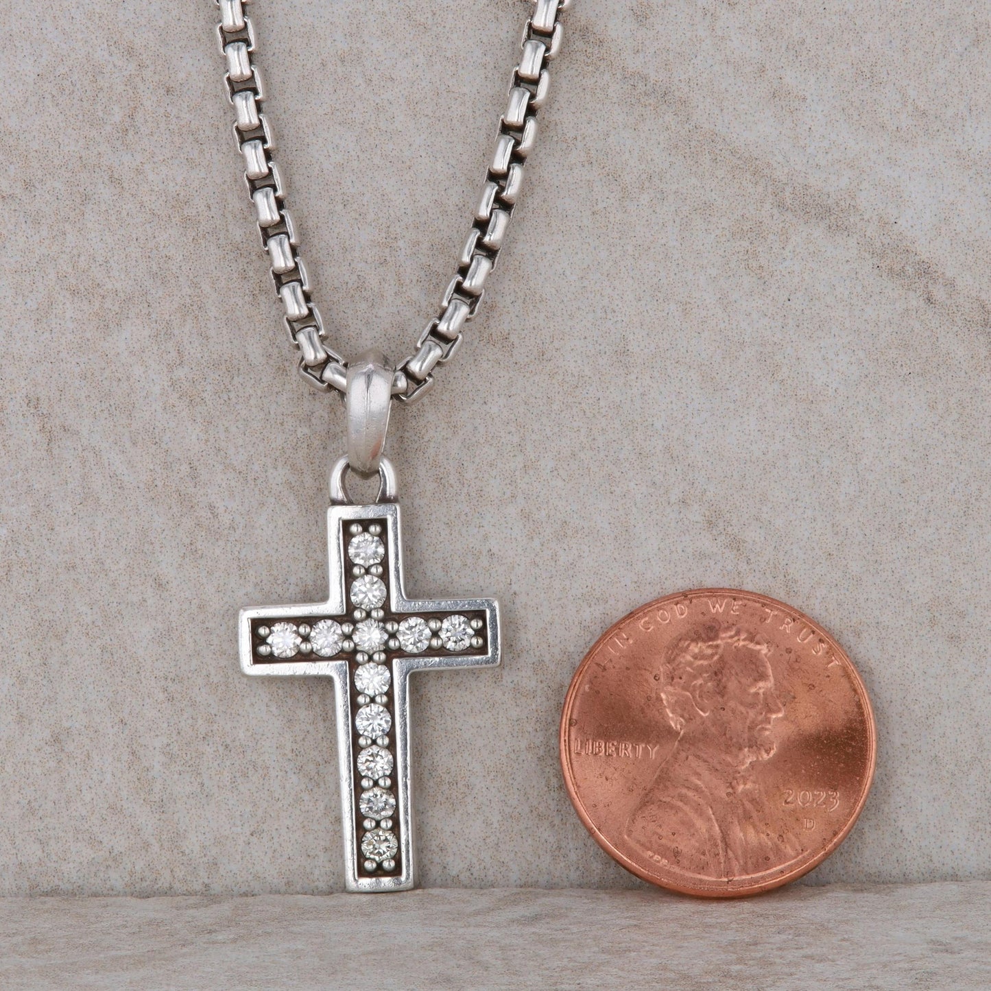 David Yurman Sterling Silver Diamond Cross Necklace