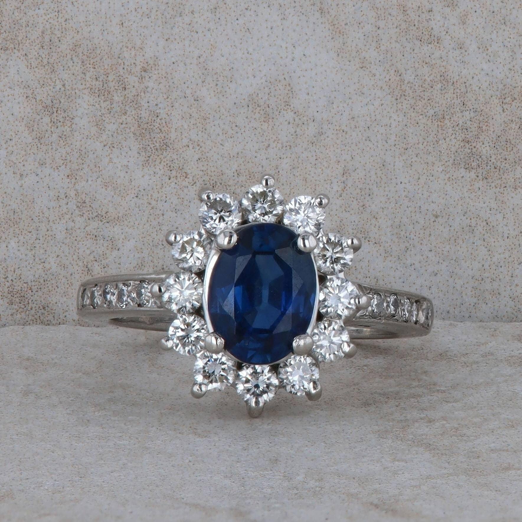 Platinum Sapphire and Diamond Halo Ring