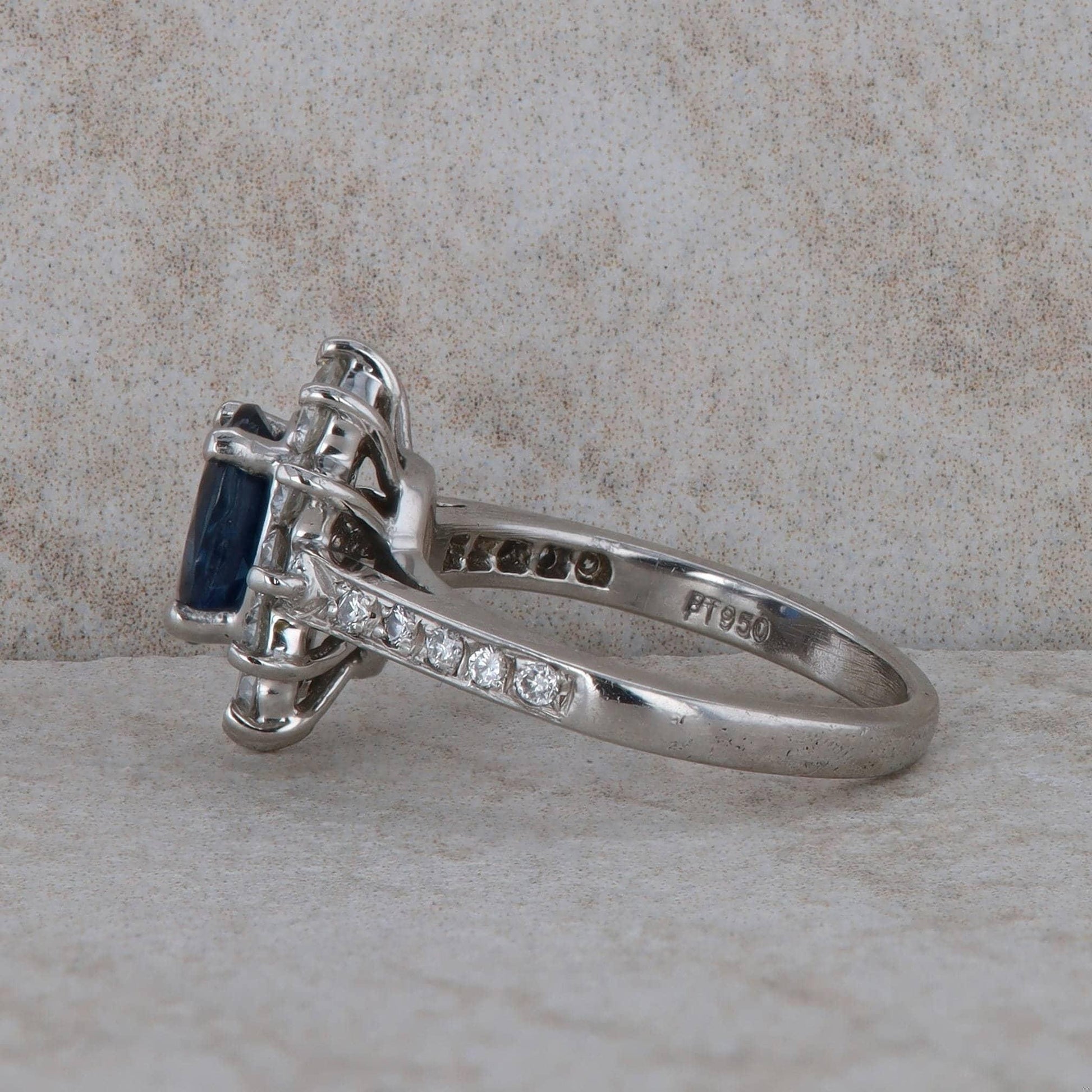 Platinum Sapphire and Diamond Halo Ring