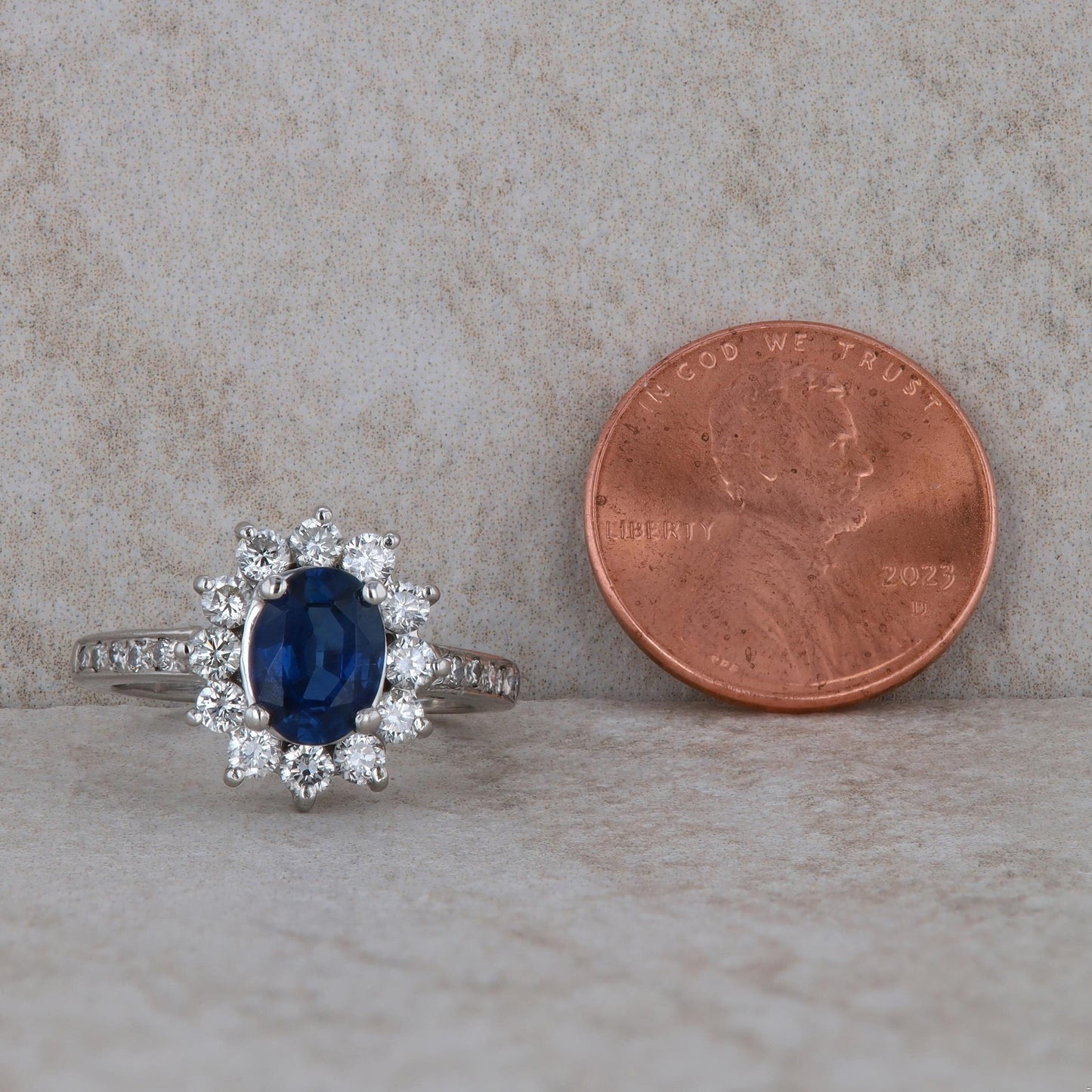 Platinum Sapphire and Diamond Halo Ring