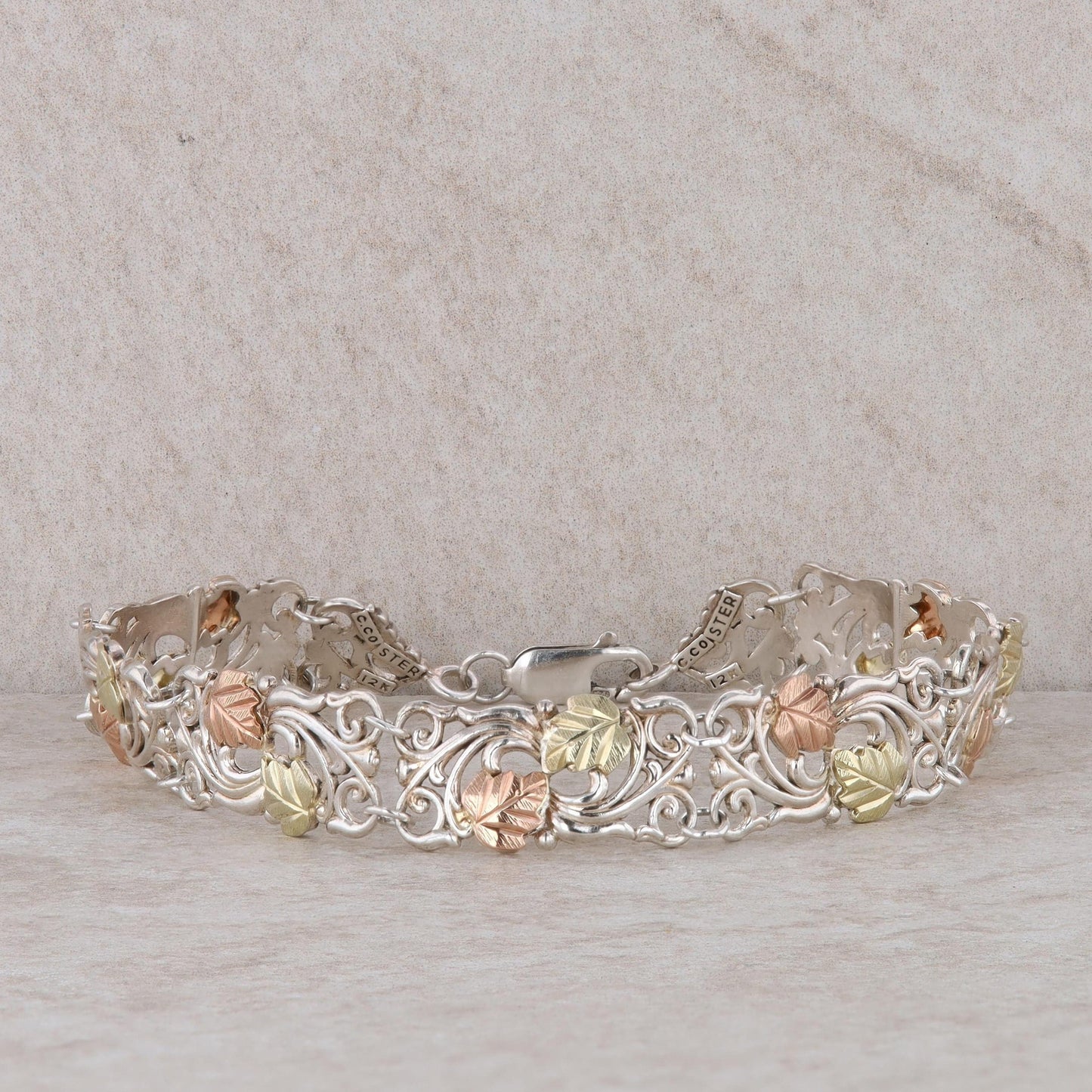 Sterling Silver & 12k Rose with Yellow Leaves Bracelet