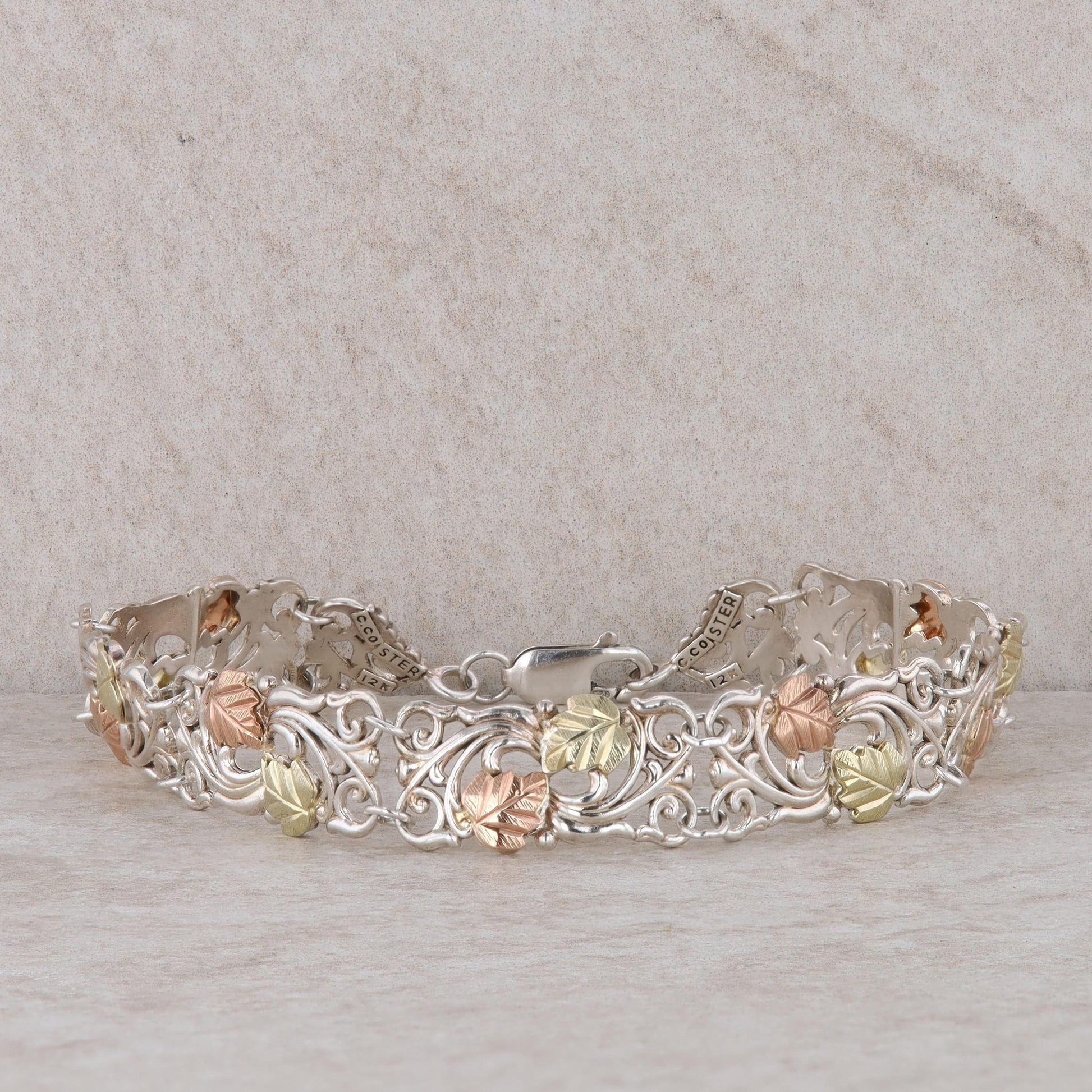 Sterling Silver & 12k Rose with Yellow Leaves Bracelet