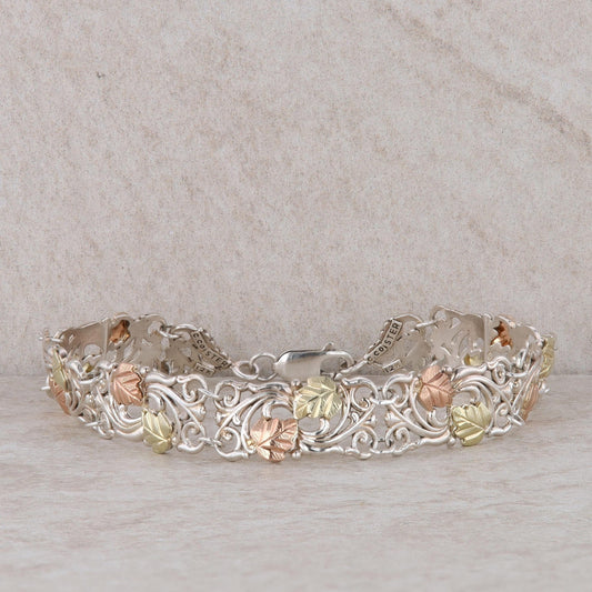 Sterling Silver & 12k Rose with Yellow Leaves Bracelet