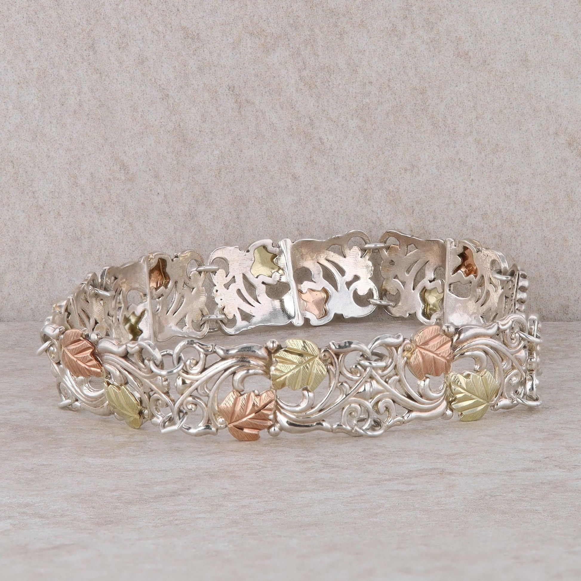 Sterling Silver & 12k Rose with Yellow Leaves Bracelet