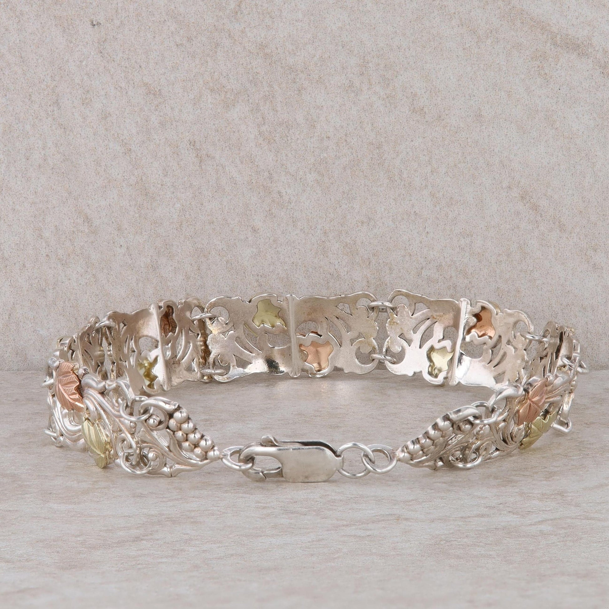Sterling Silver & 12k Rose with Yellow Leaves Bracelet