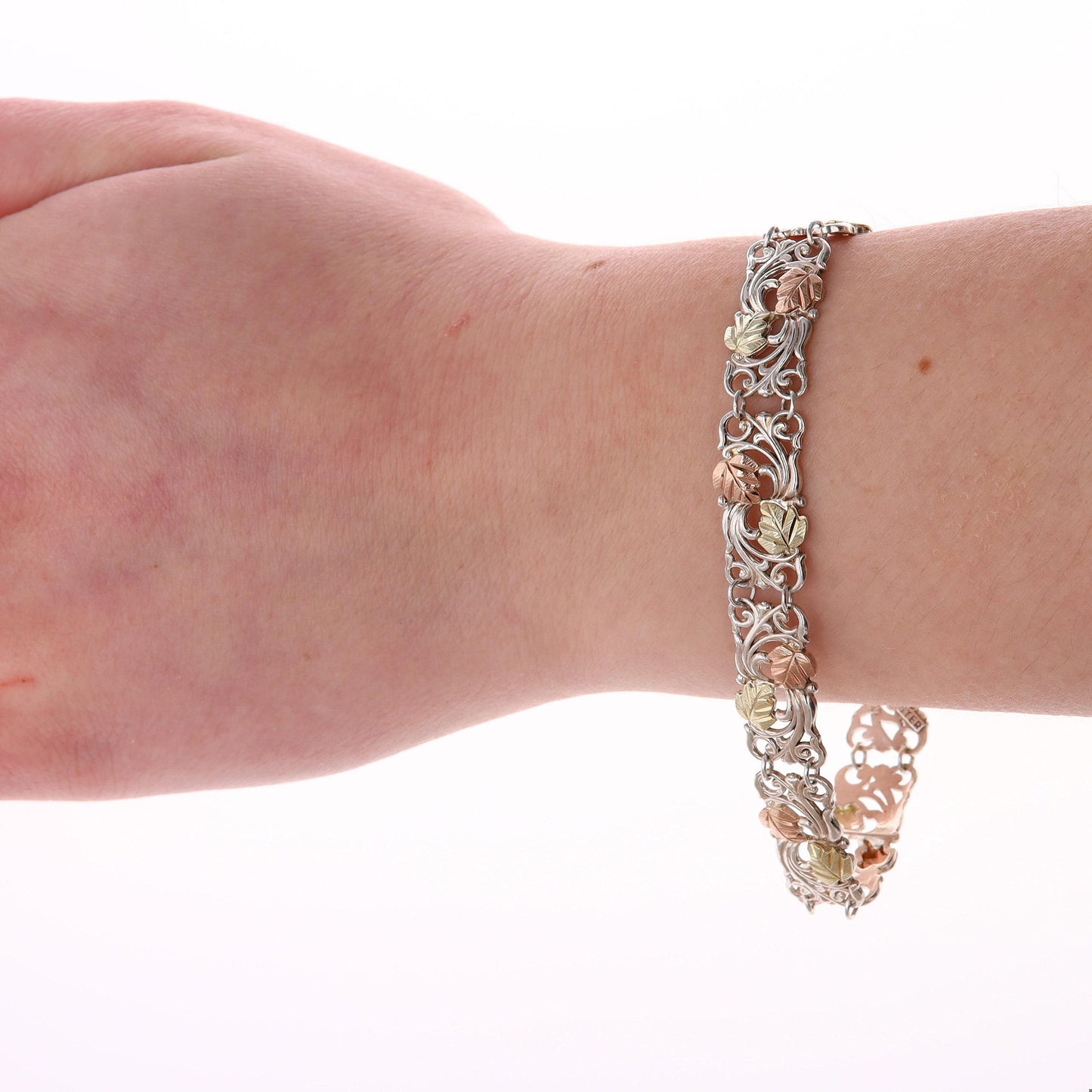 Sterling Silver & 12k Rose with Yellow Leaves Bracelet